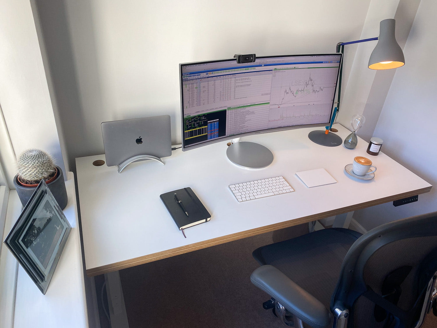 Custom Plywood Desk with Electronic Height Adjustable Frame