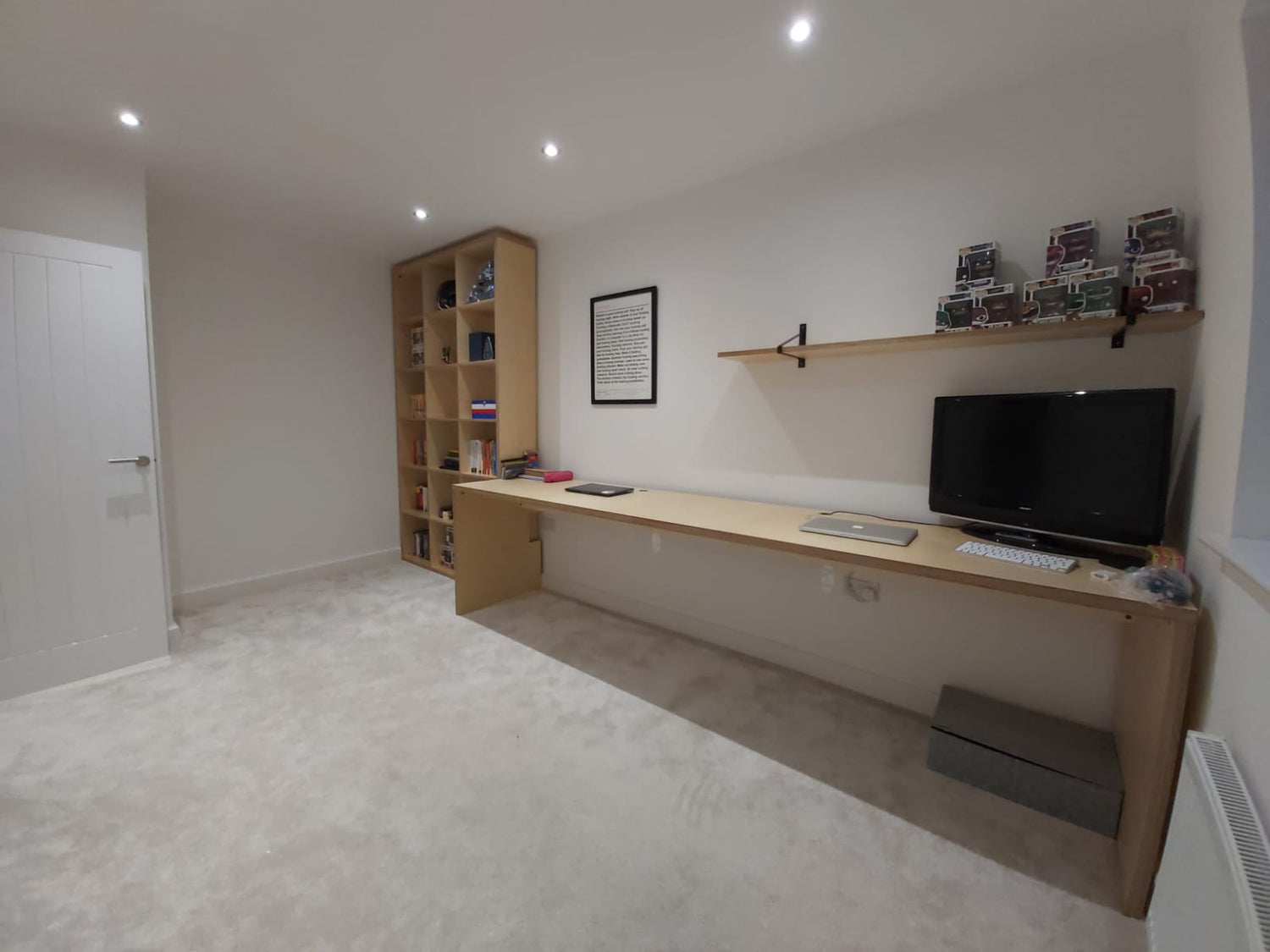 Custom Plywood Desk with Solid Sides and Custom Plywood Open Shelves