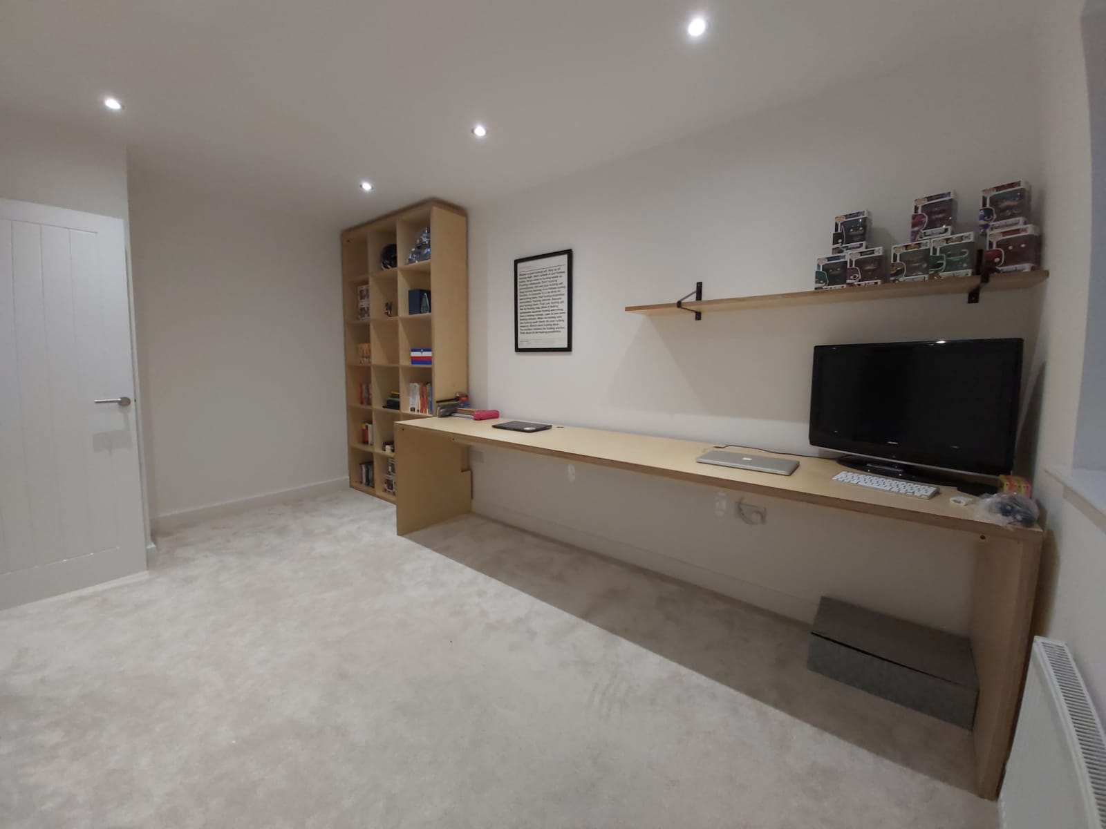Custom Plywood Desk with Solid Sides and Custom Plywood Open Shelves