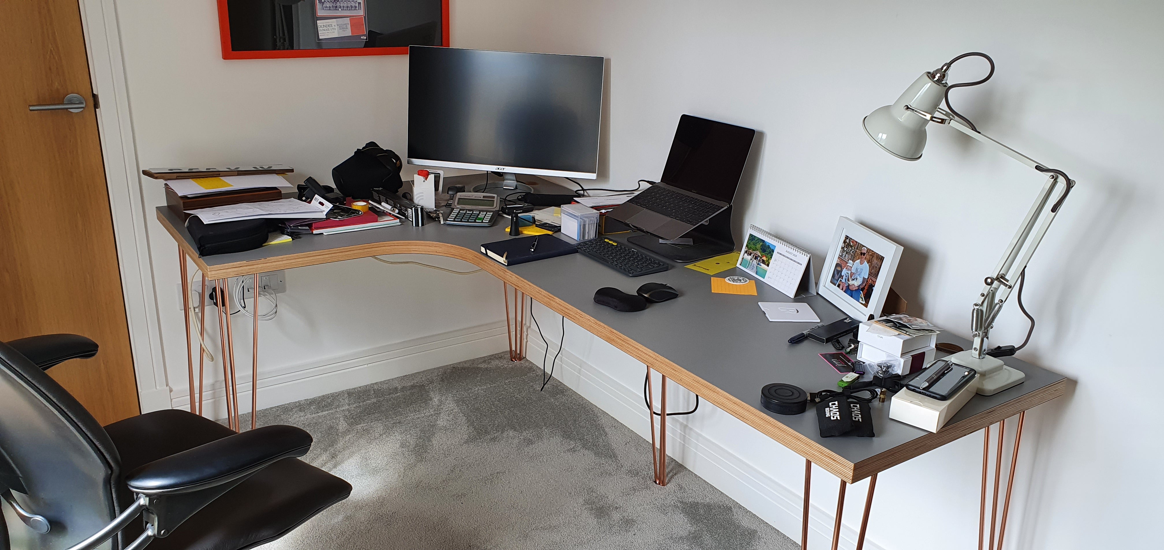 Custom Plywood L-Shape Desk with Hairpin Legs
