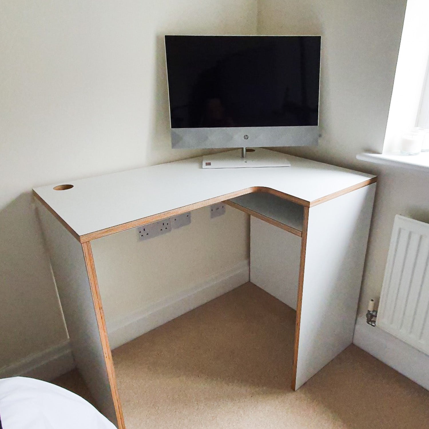 Custom Plywood L-Shape Desk with Solid Sides