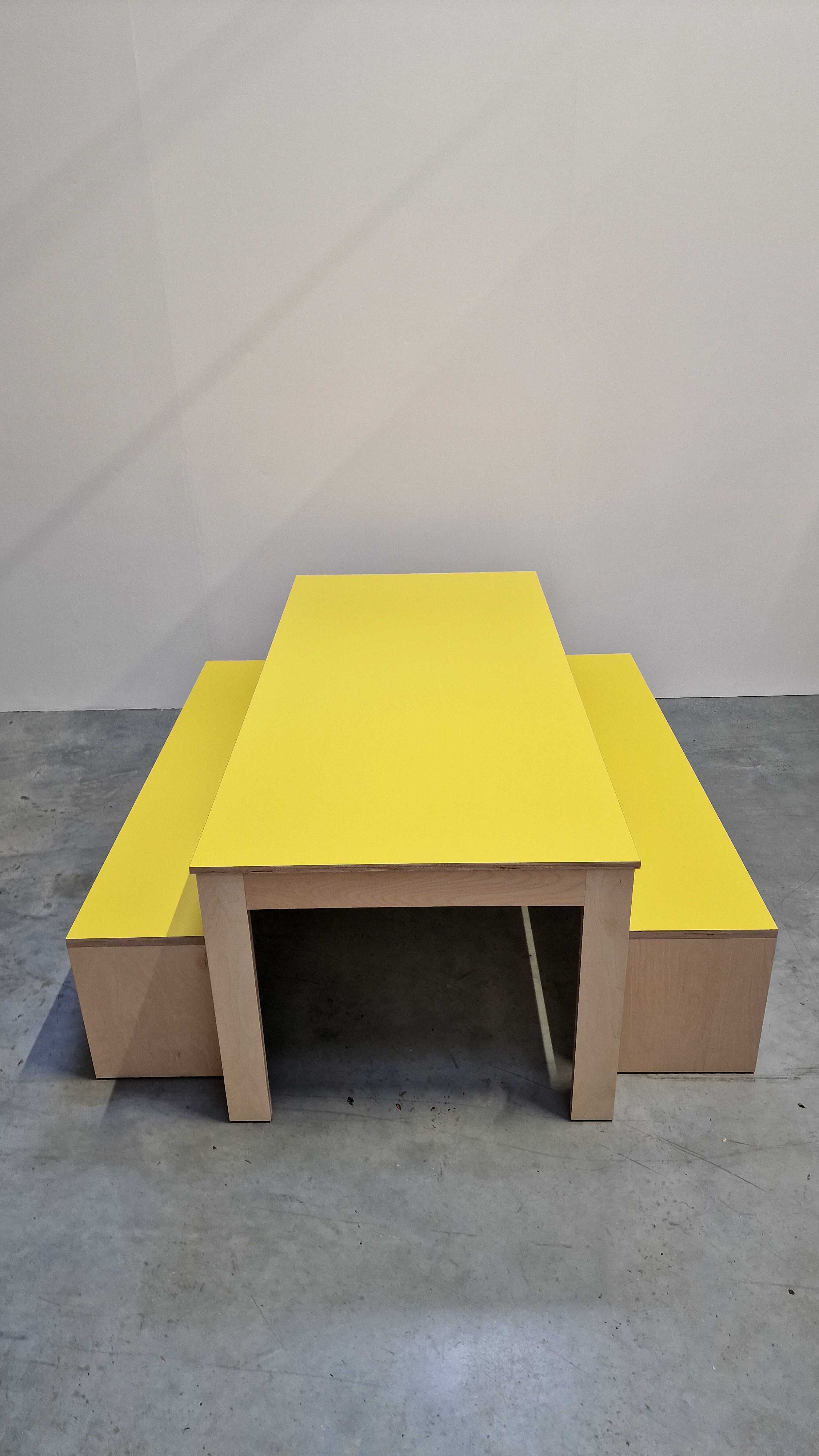 yellow table and bench seat cafe