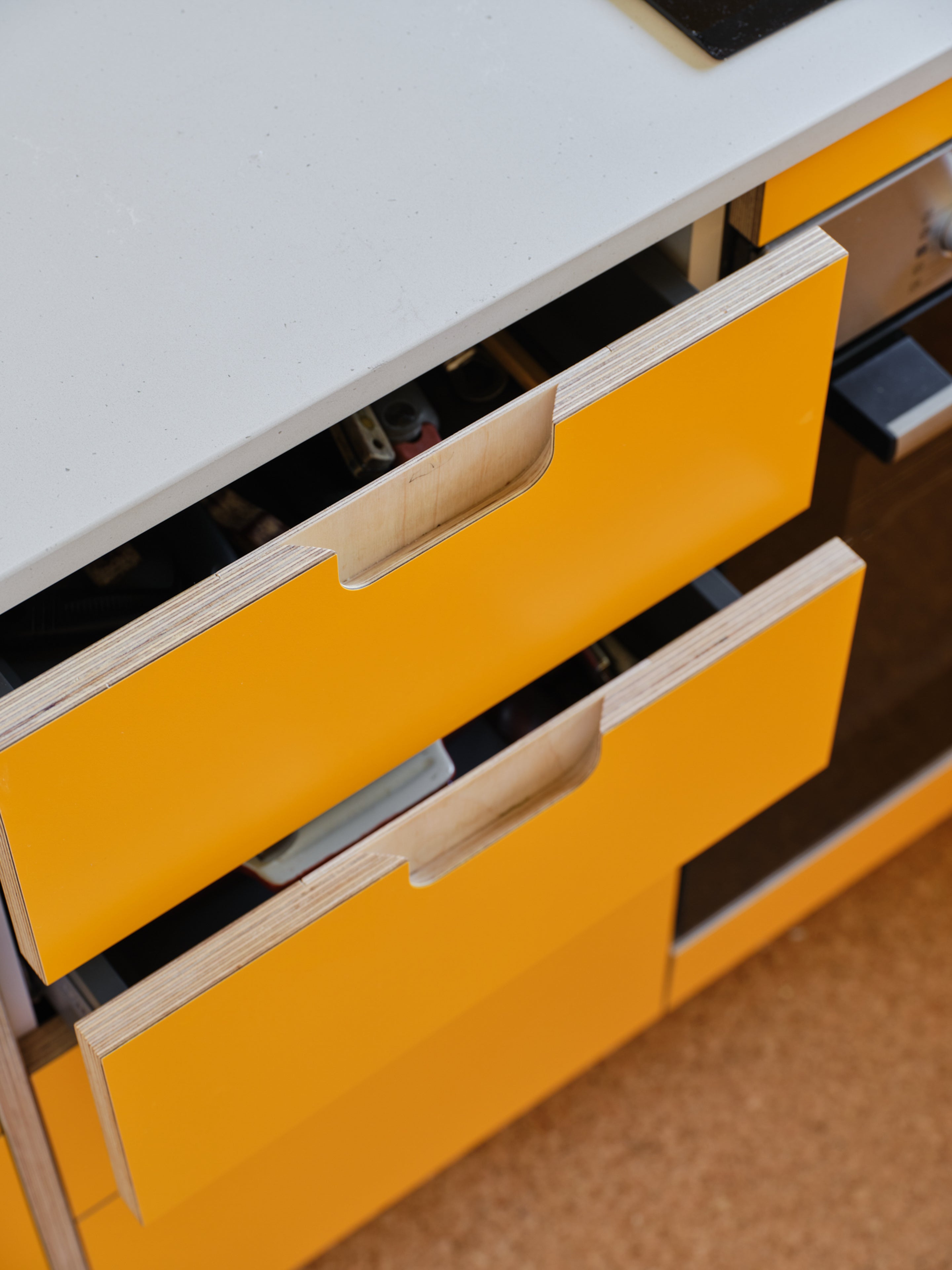 Birch Plywood Yellow Kitchen Drawers