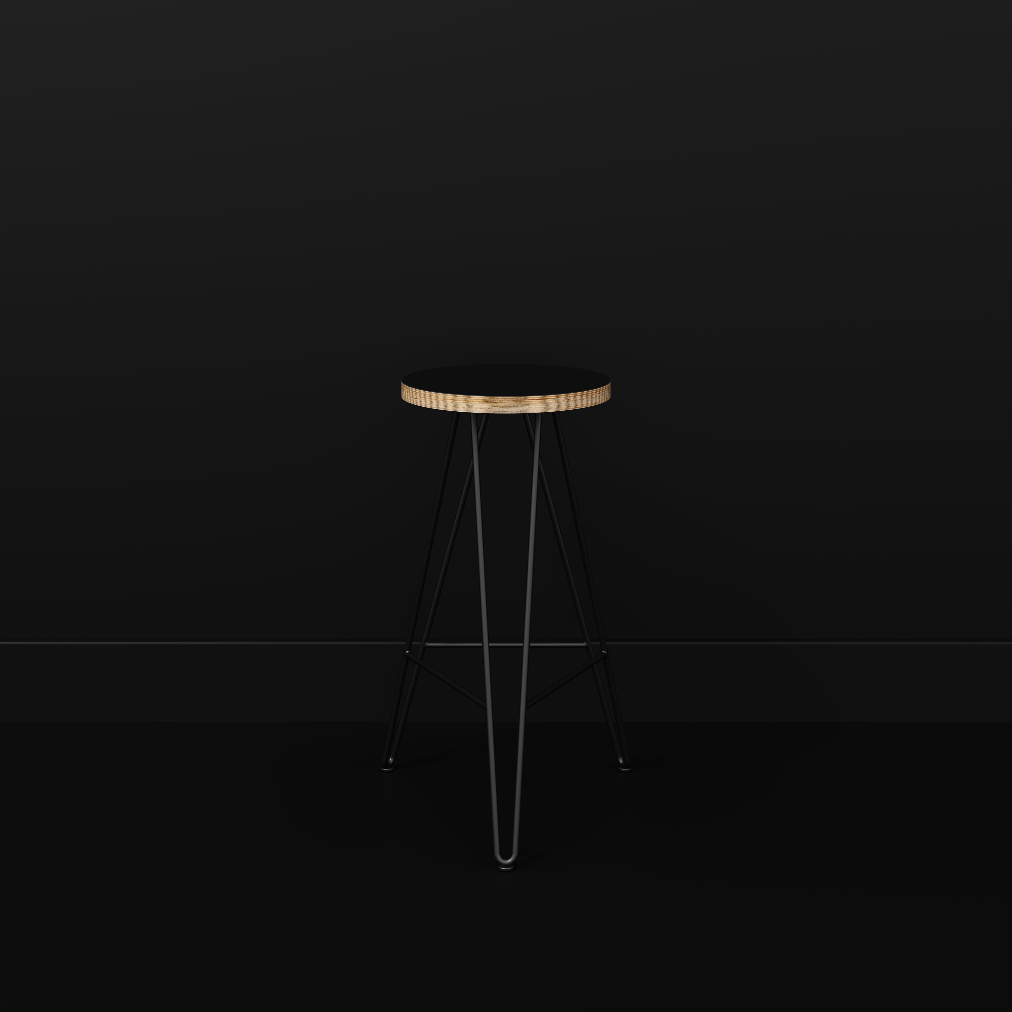 Plywood Bar Stool with Black Hairpin Base - Formica Diamond Black