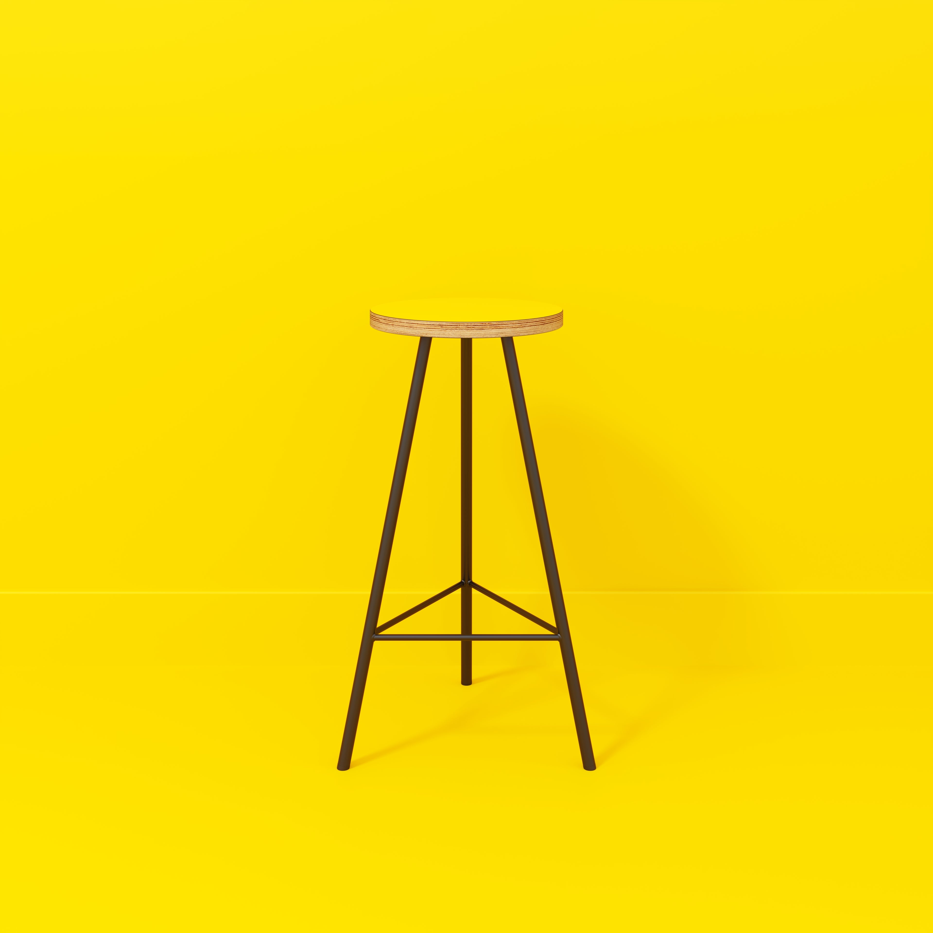 Plywood Bar Stool with Black Nord Base - Formica Chrome Yellow