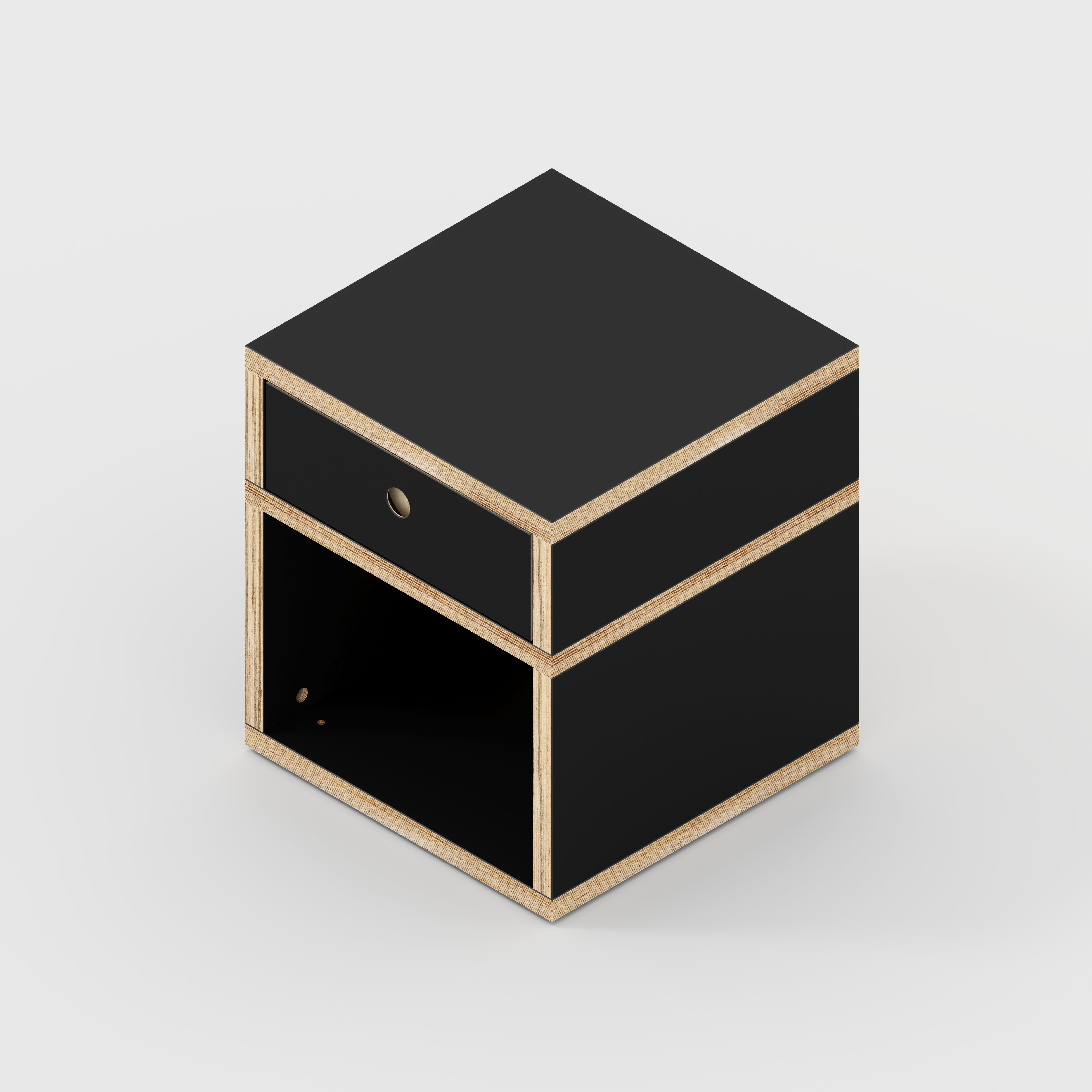 Plywood Bedside Table - Type 1 - with Drawer - Formica Diamond Black - 400(w) x 400(d) x 450(h)