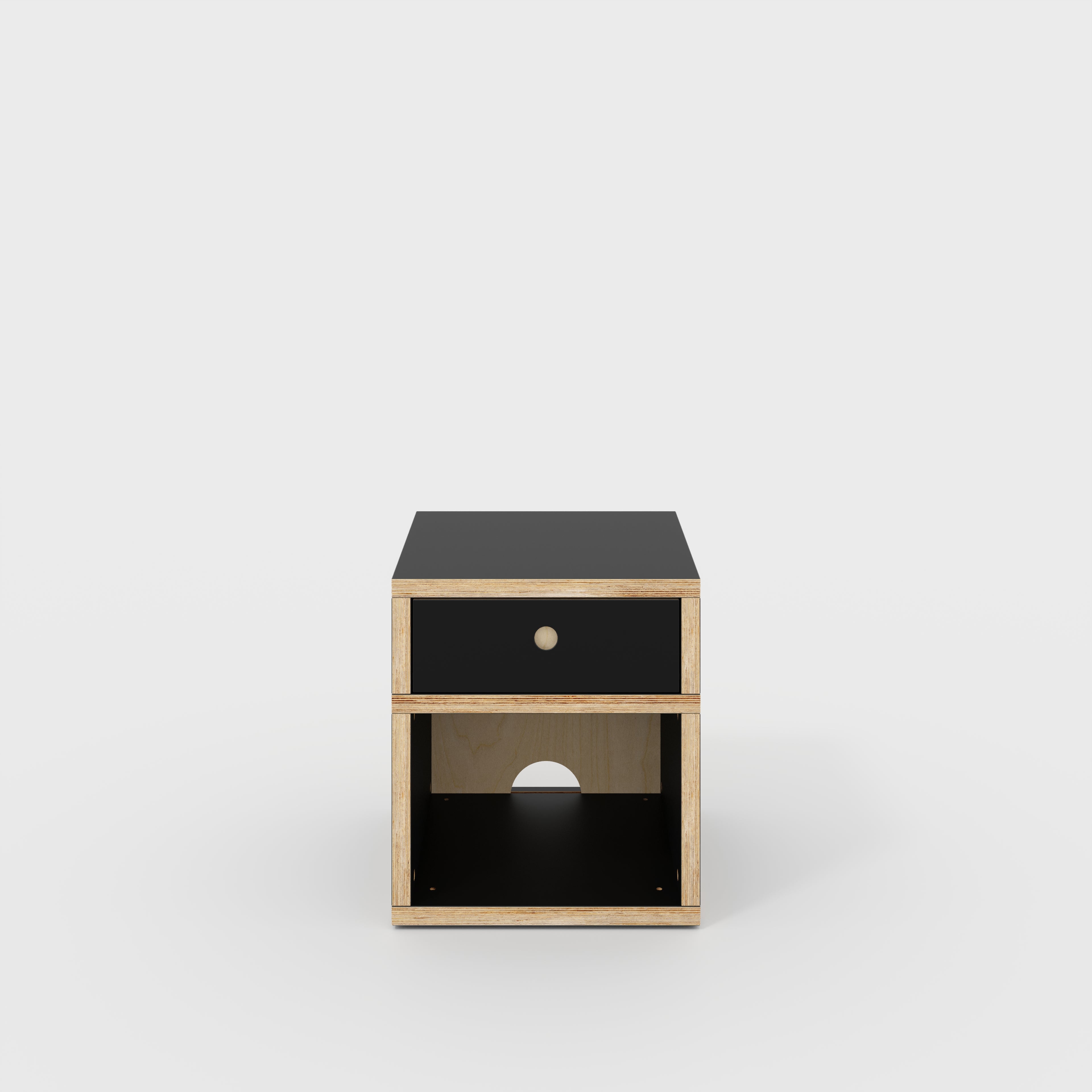 Plywood Bedside Table - Type 1 - with Drawer - Formica Diamond Black - 400(w) x 400(d) x 450(h)