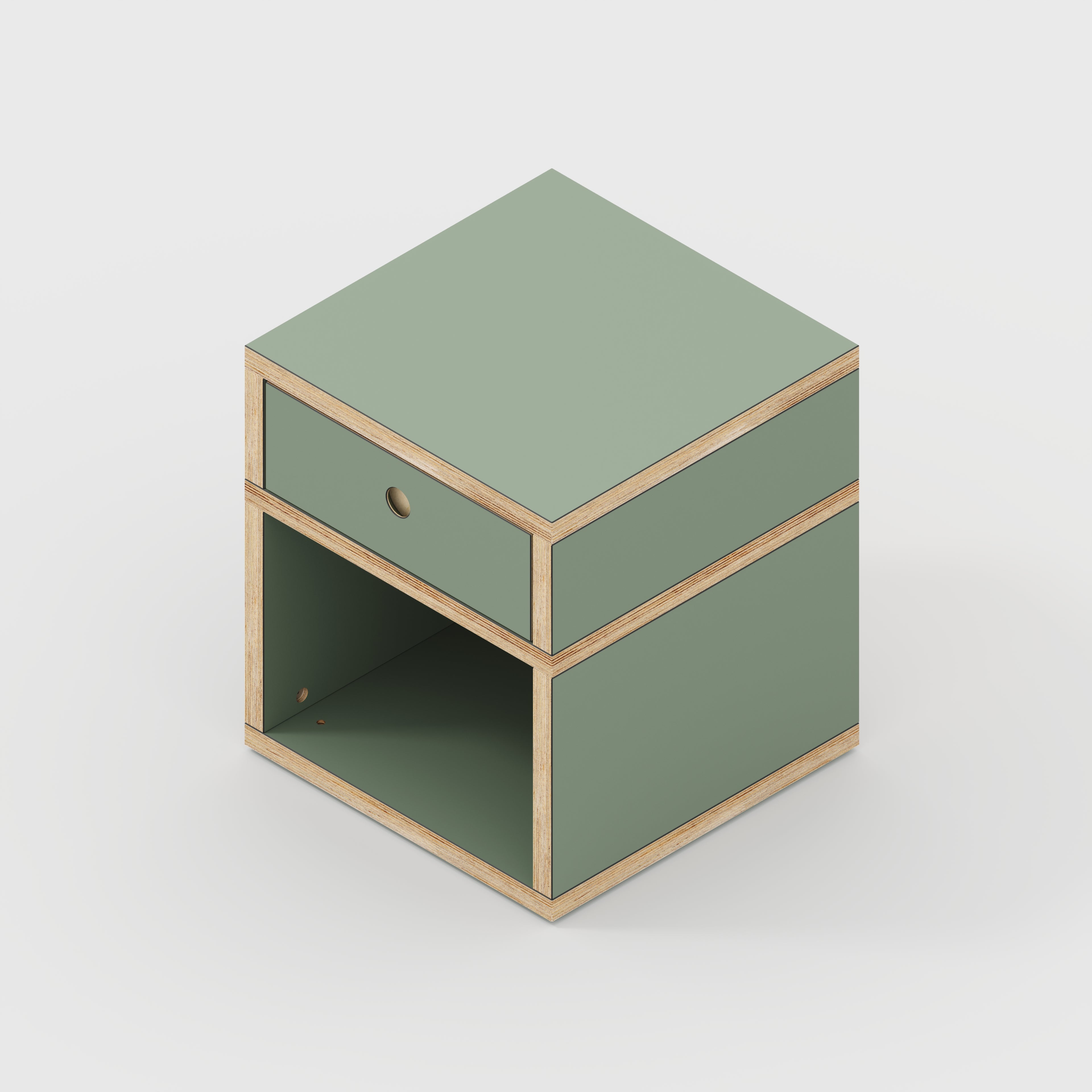 Plywood Bedside Table - Type 1 - with Drawer - Formica Green Slate - 400(w) x 400(d) x 450(h)