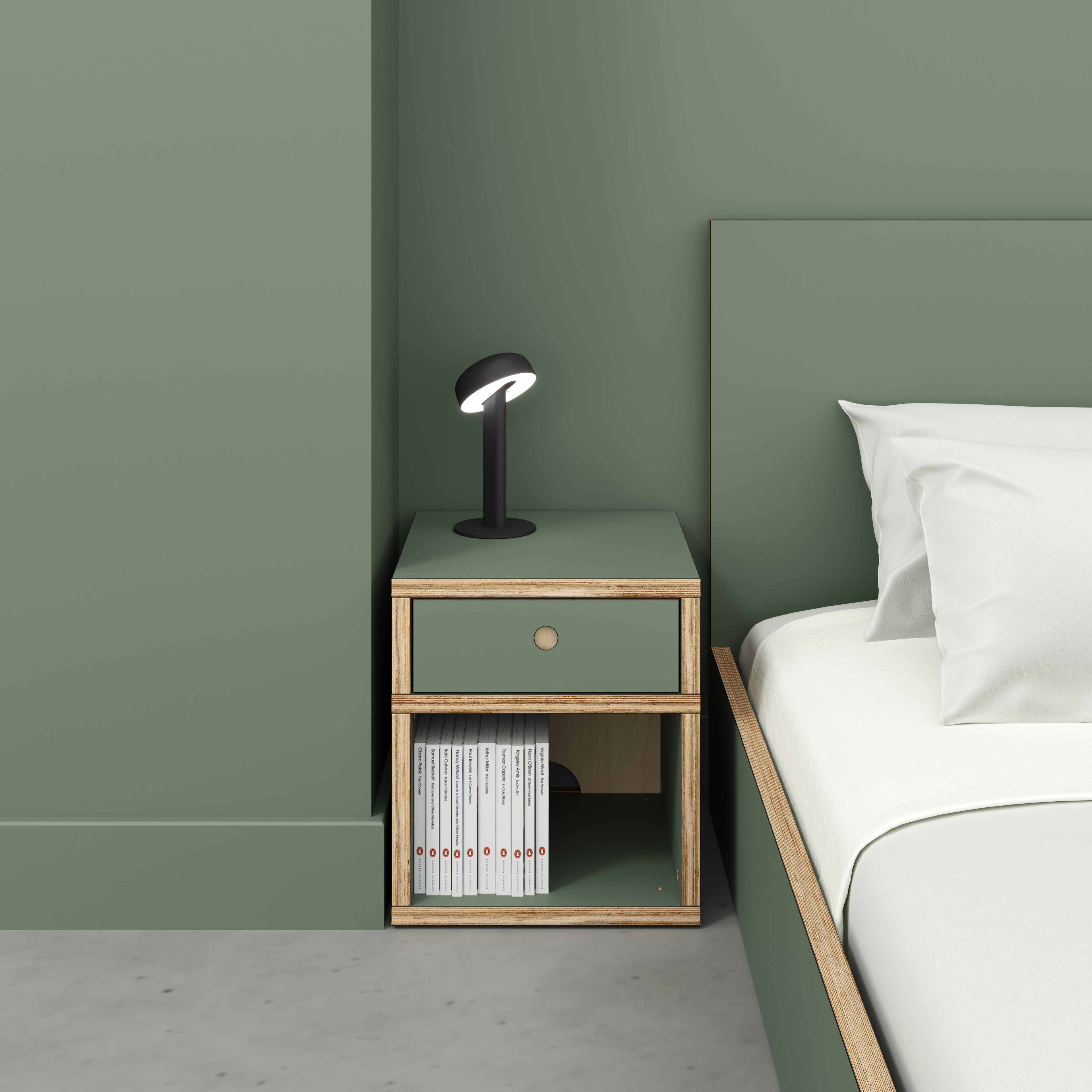 Plywood Bedside Table - Type 1 - with Drawer - Formica Green Slate - 400(w) x 400(d) x 450(h)