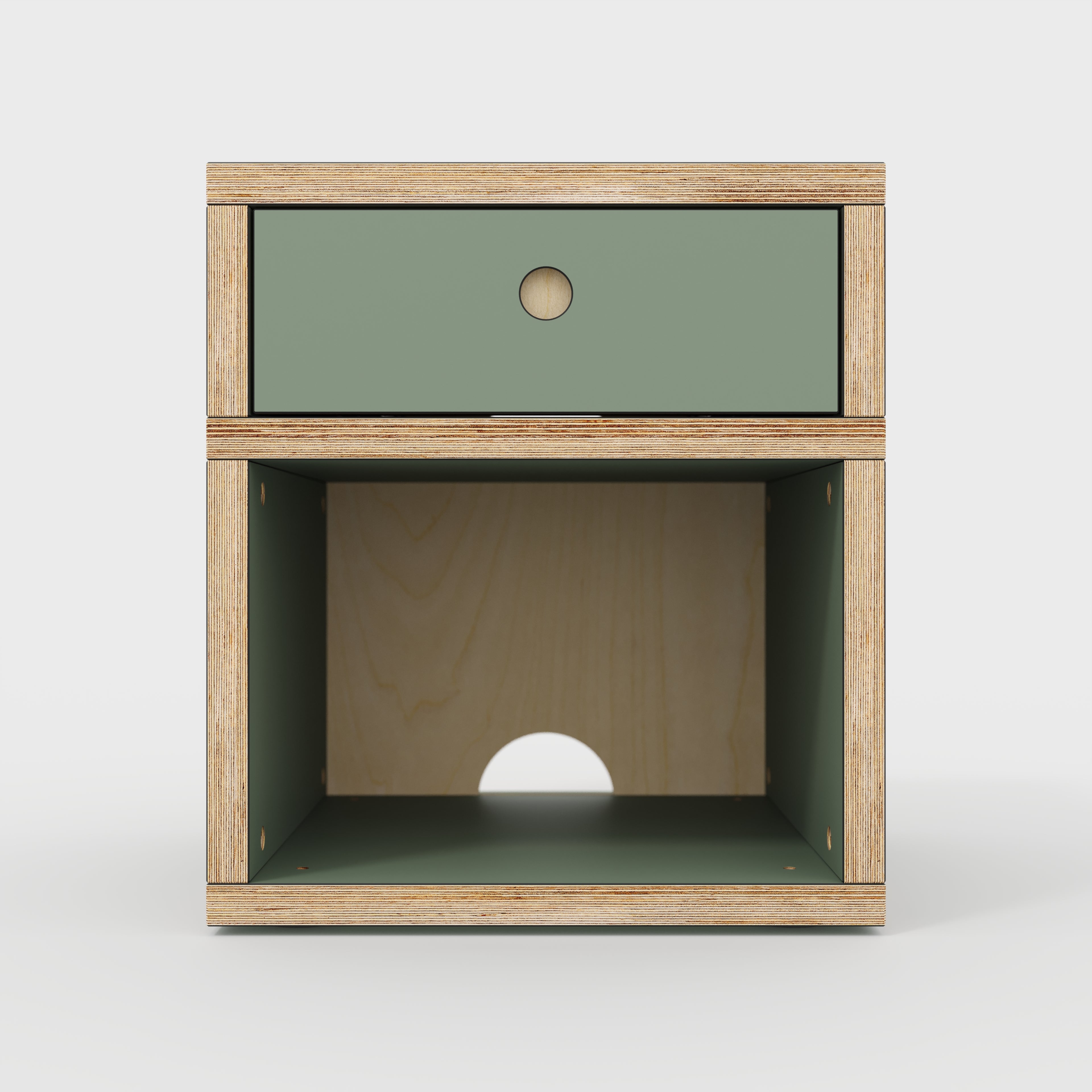 Plywood Bedside Table - Type 1 - with Drawer - Formica Green Slate - 400(w) x 400(d) x 450(h)