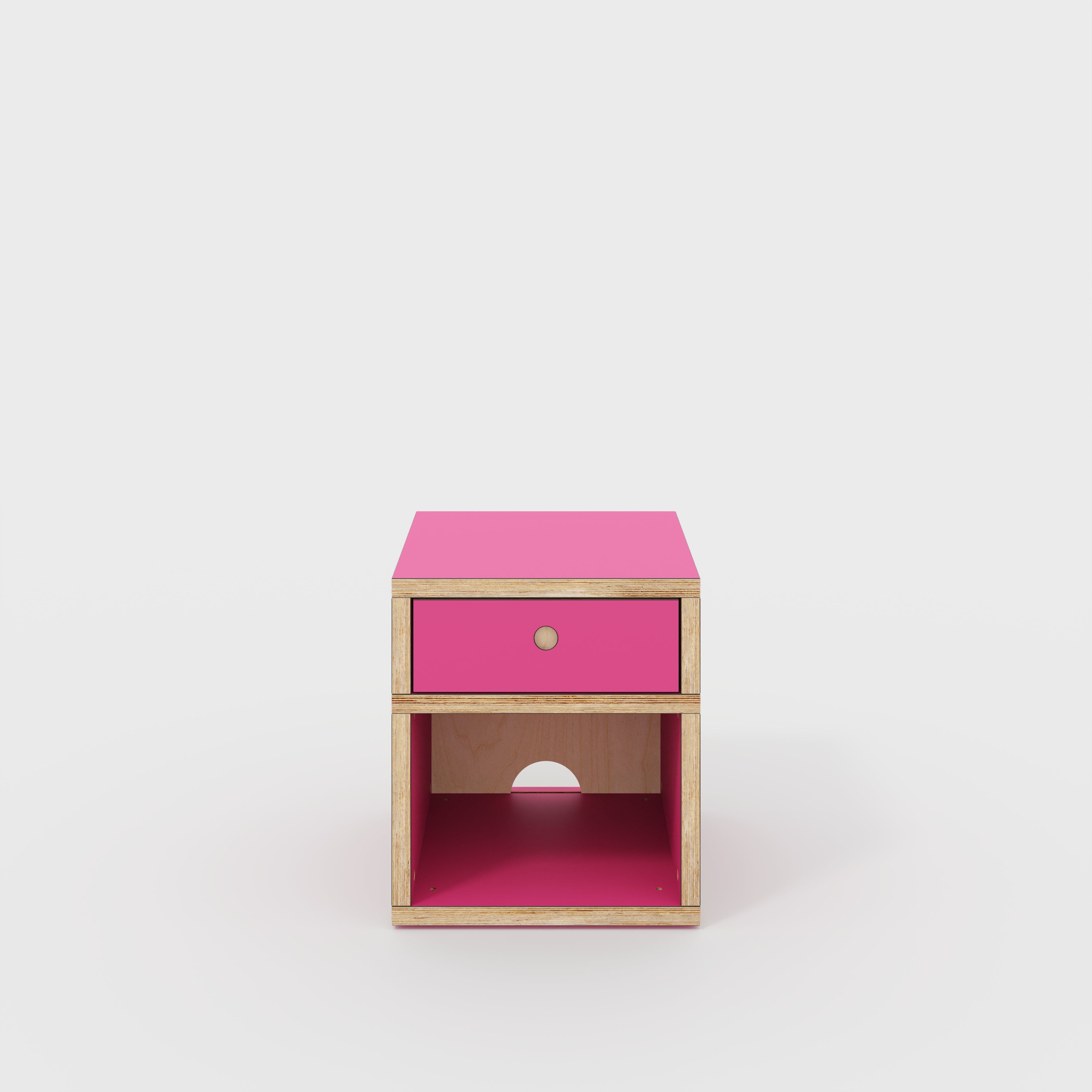 Plywood Bedside Table - Type 1 - with Drawer - Formica Juicy Pink - 400(w) x 400(d) x 450(h)