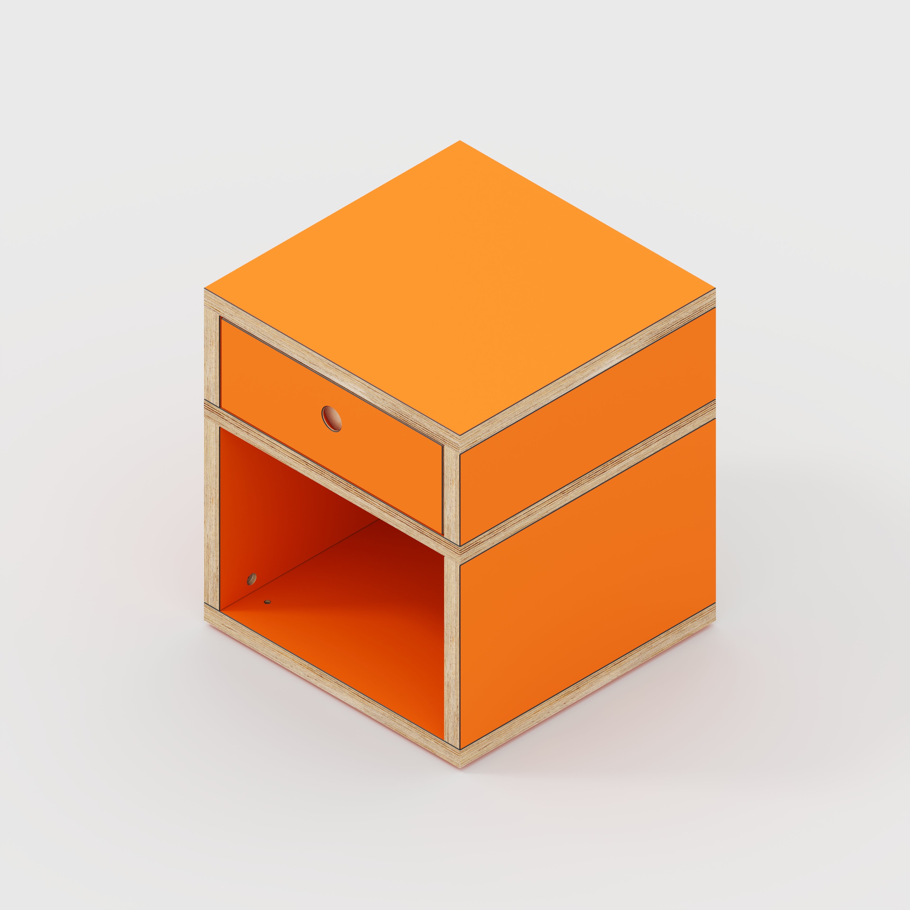 Plywood Bedside Table - Type 1 - with Drawer - Formica Levante Orange - 400(w) x 400(d) x 450(h)
