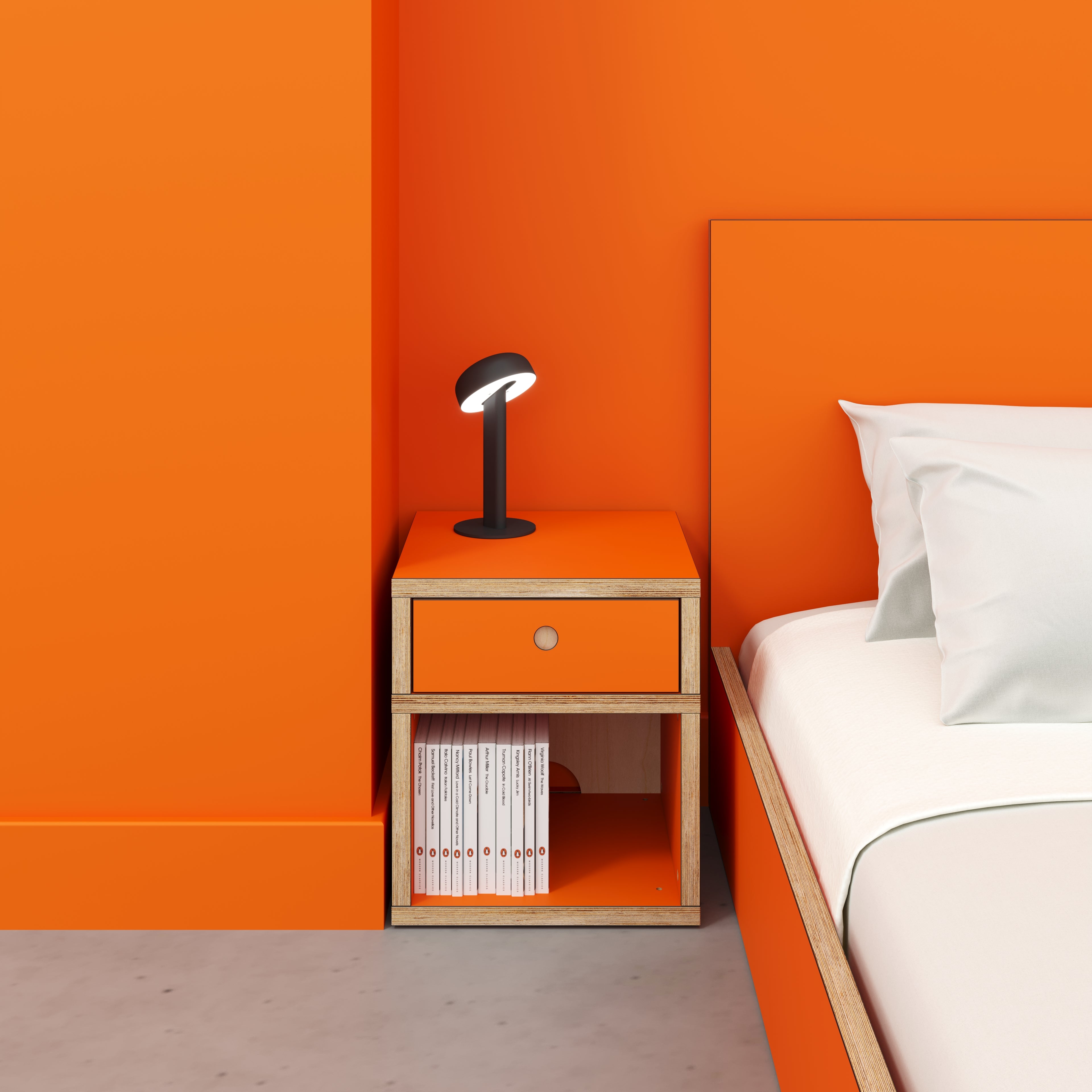 Plywood Bedside Table - Type 1 - with Drawer - Formica Levante Orange - 400(w) x 400(d) x 450(h)