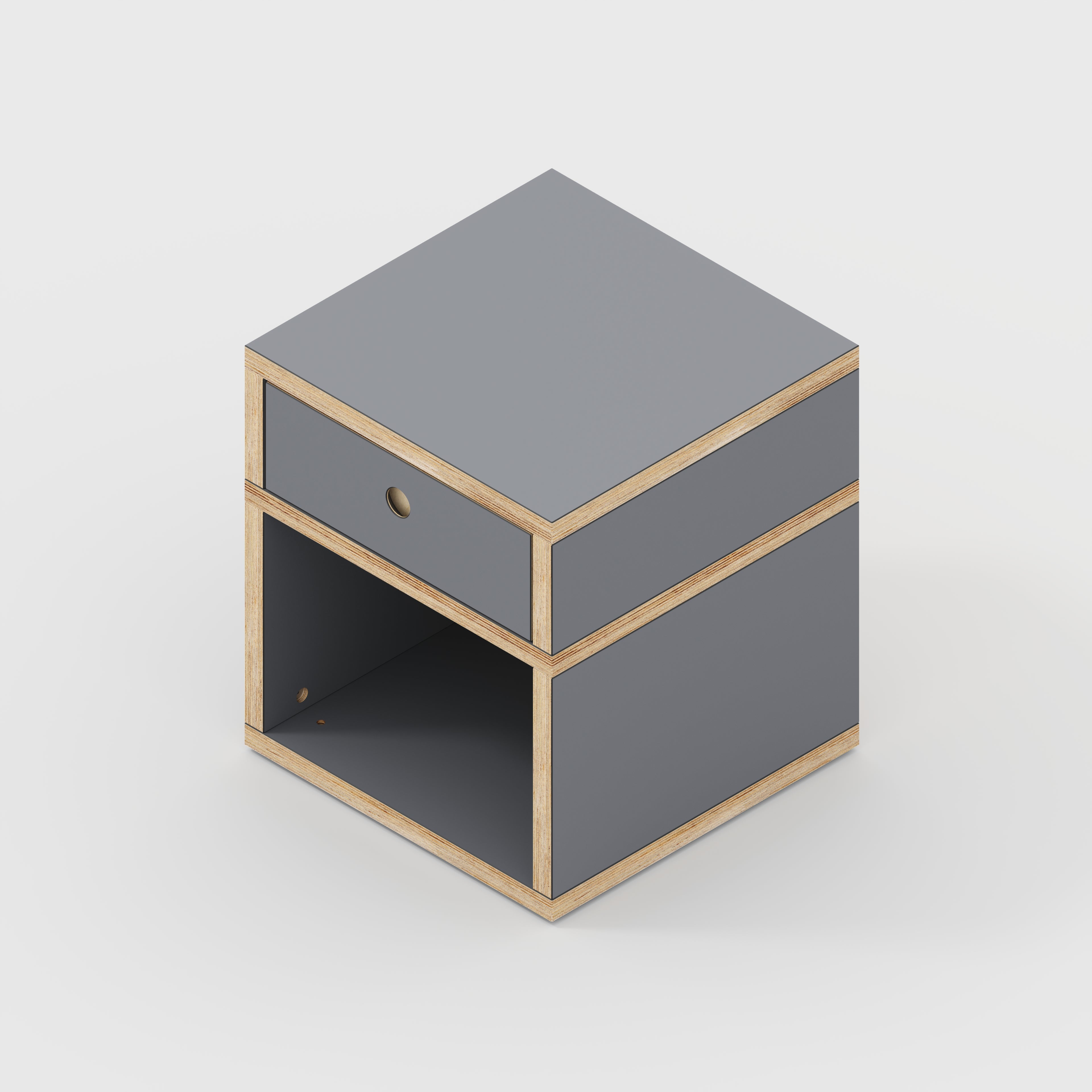 Plywood Bedside Table - Type 1 - with Drawer - Formica Tornado Grey - 400(w) x 400(d) x 450(h)