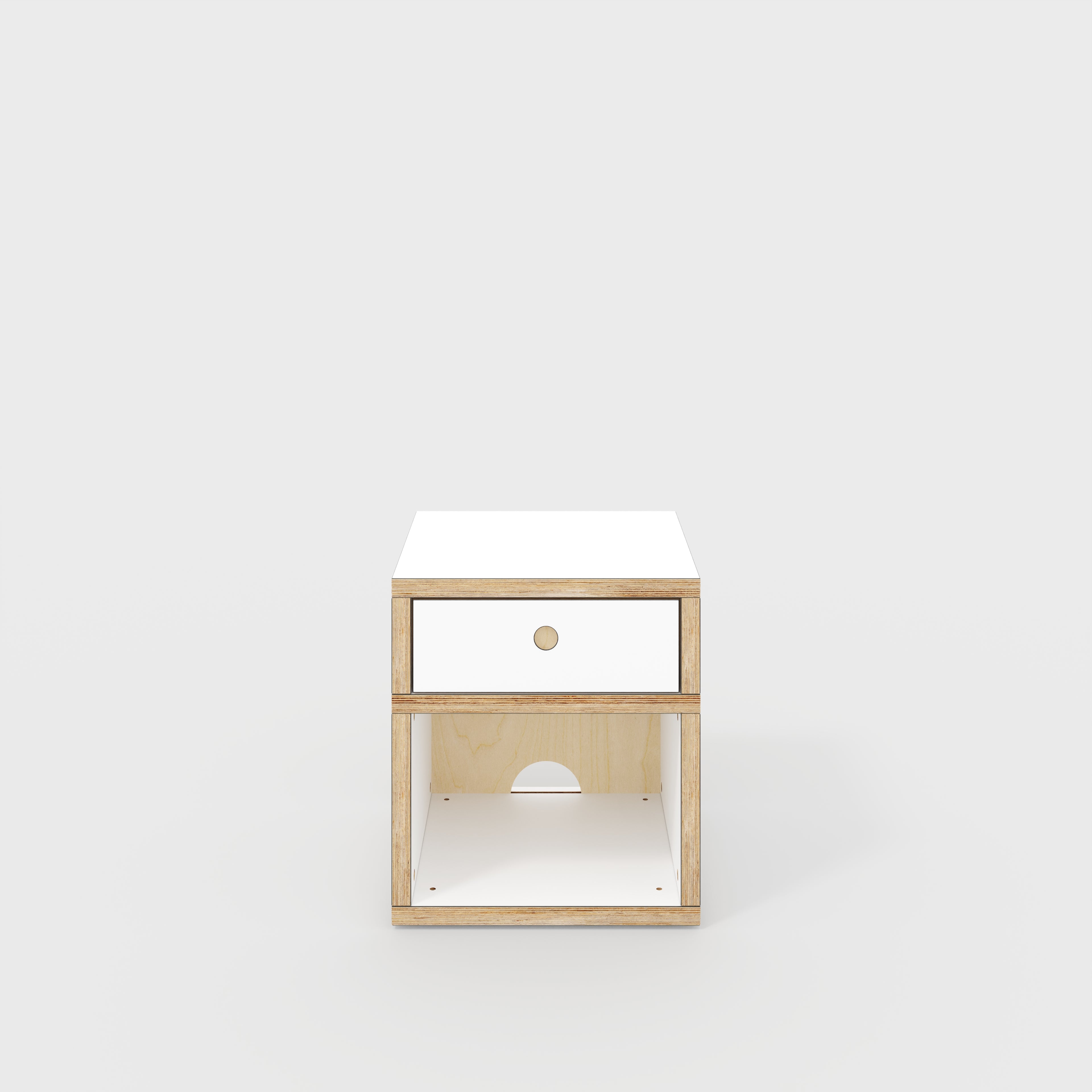 Plywood Bedside Table - Type 1 - with Drawer - Formica White - 400(w) x 400(d) x 450(h)