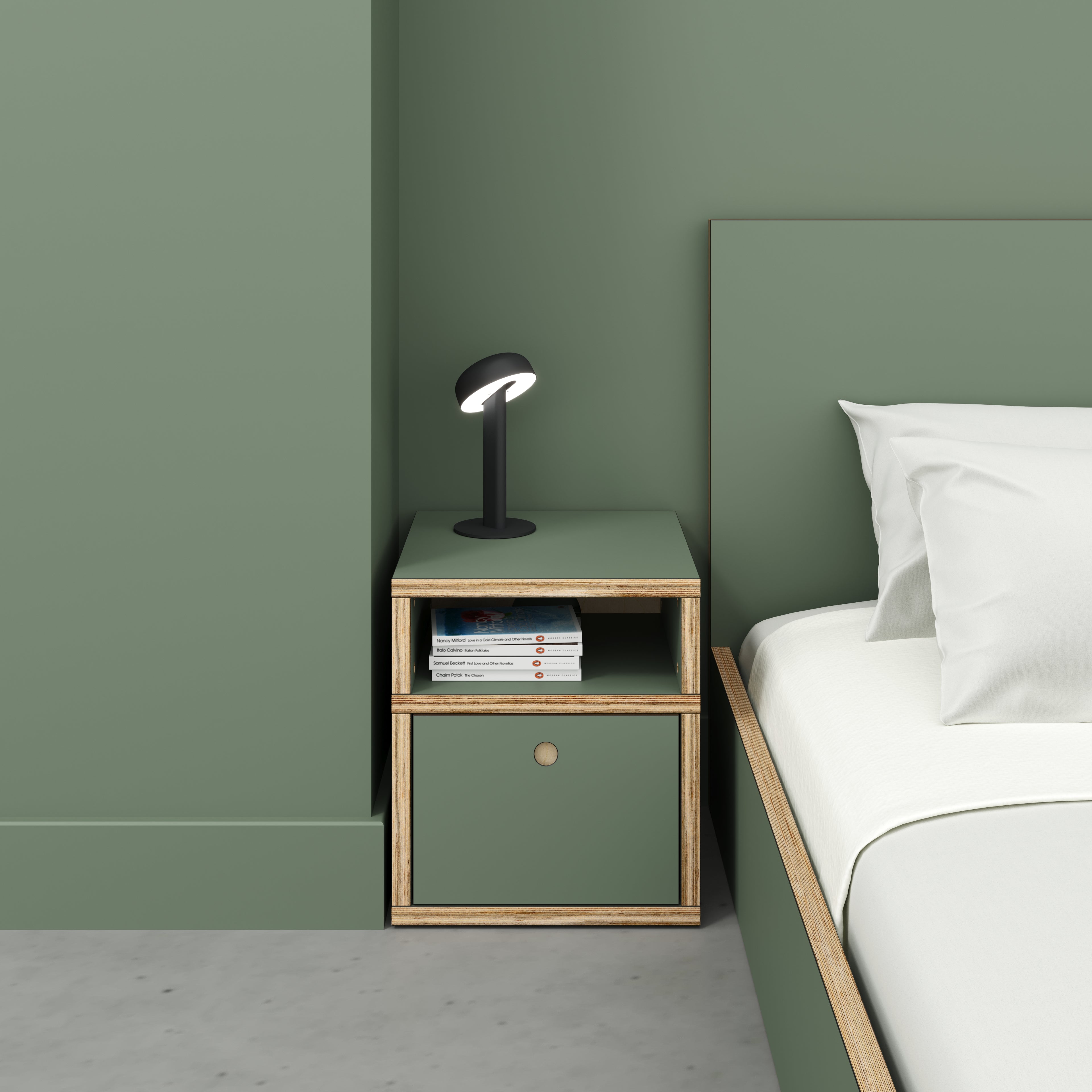 Plywood Bedside Table - Type 2 - with Drawer - Formica Green Slate - 400(w) x 400(d) x 450(h)