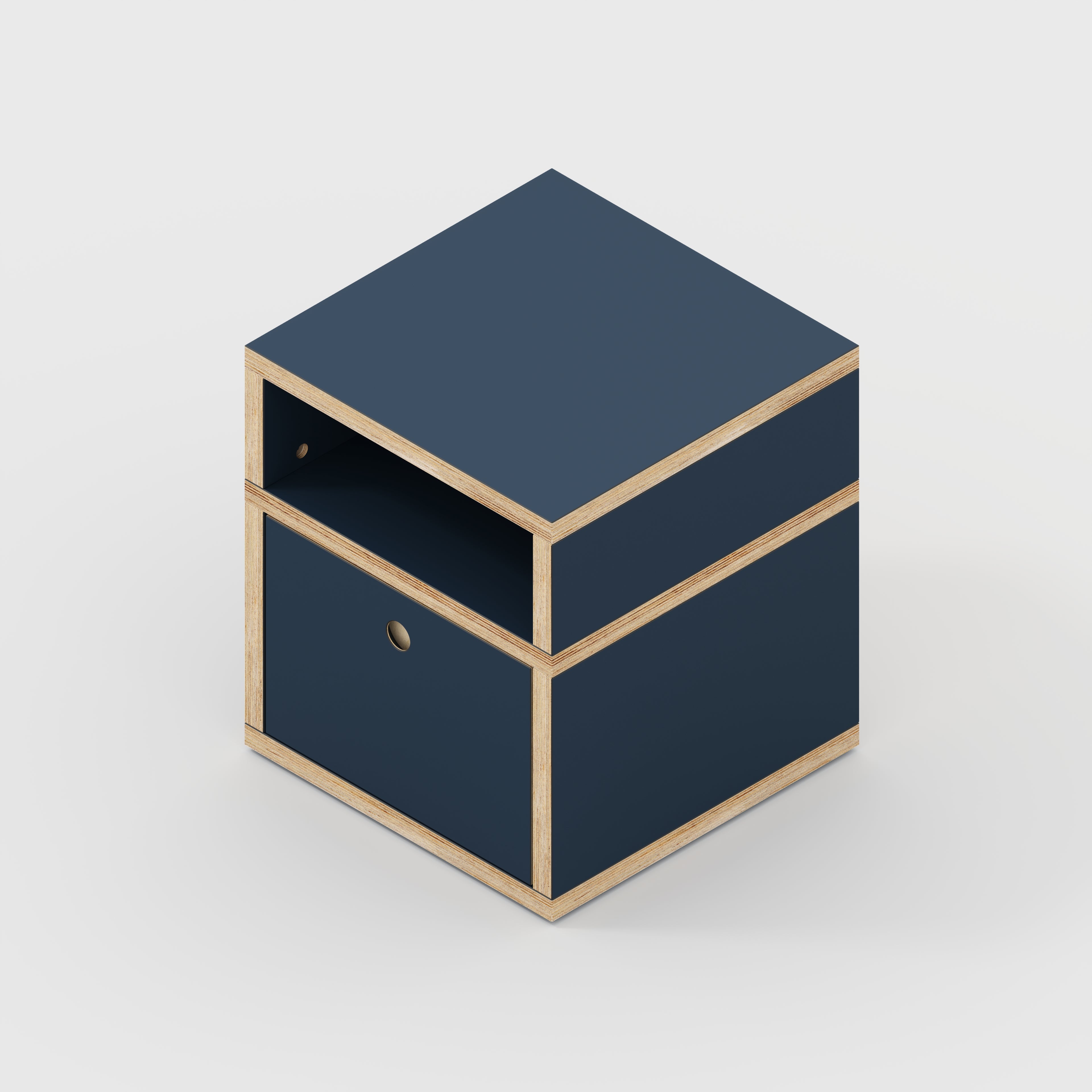 Plywood Bedside Table - Type 2 - with Drawer - Formica Night Sea Blue - 400(w) x 400(d) x 450(h)