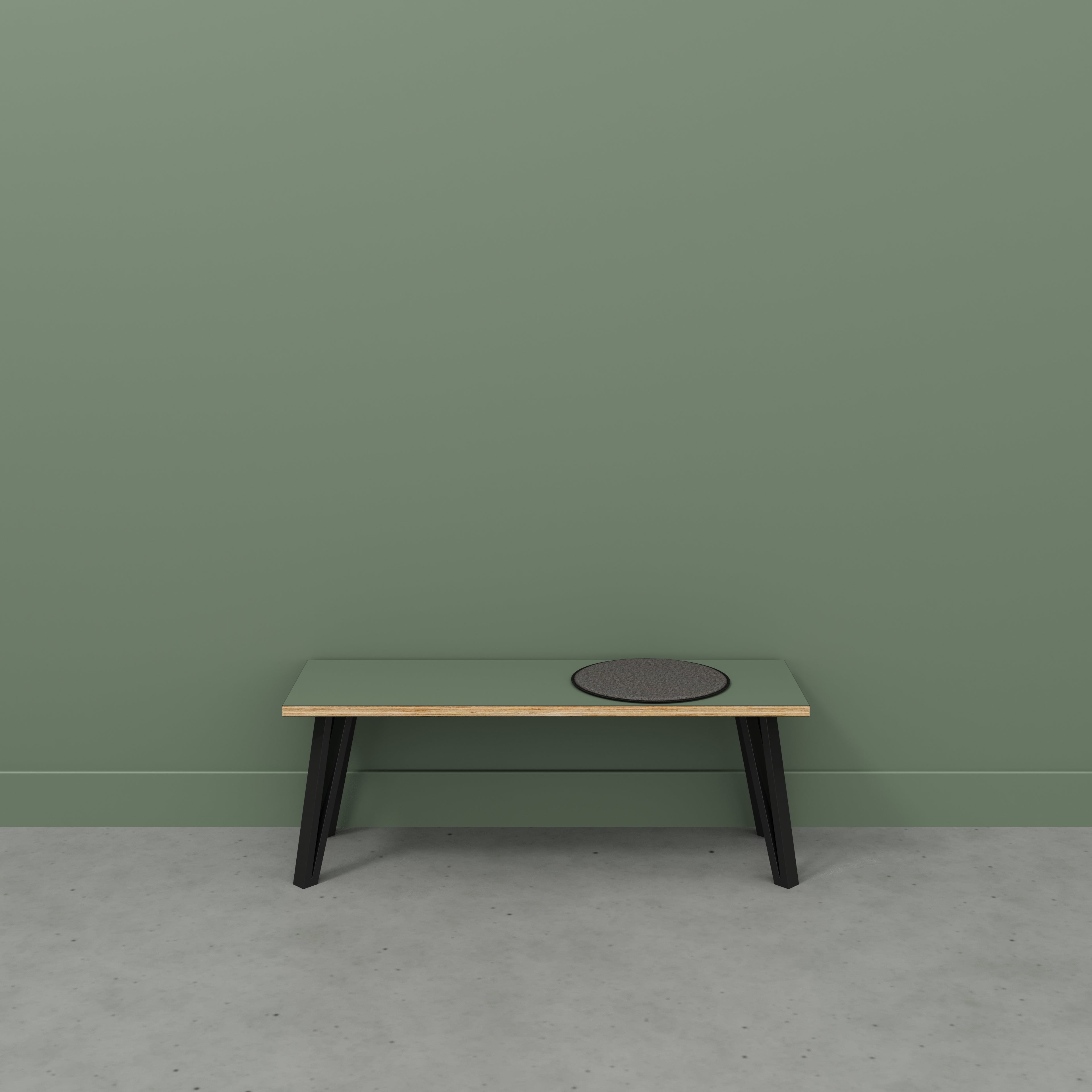 Plywood Bench Seat with Black Box Hairpin Legs - Formica Green Slate - 1200(w) x 400(d) x 450(h)