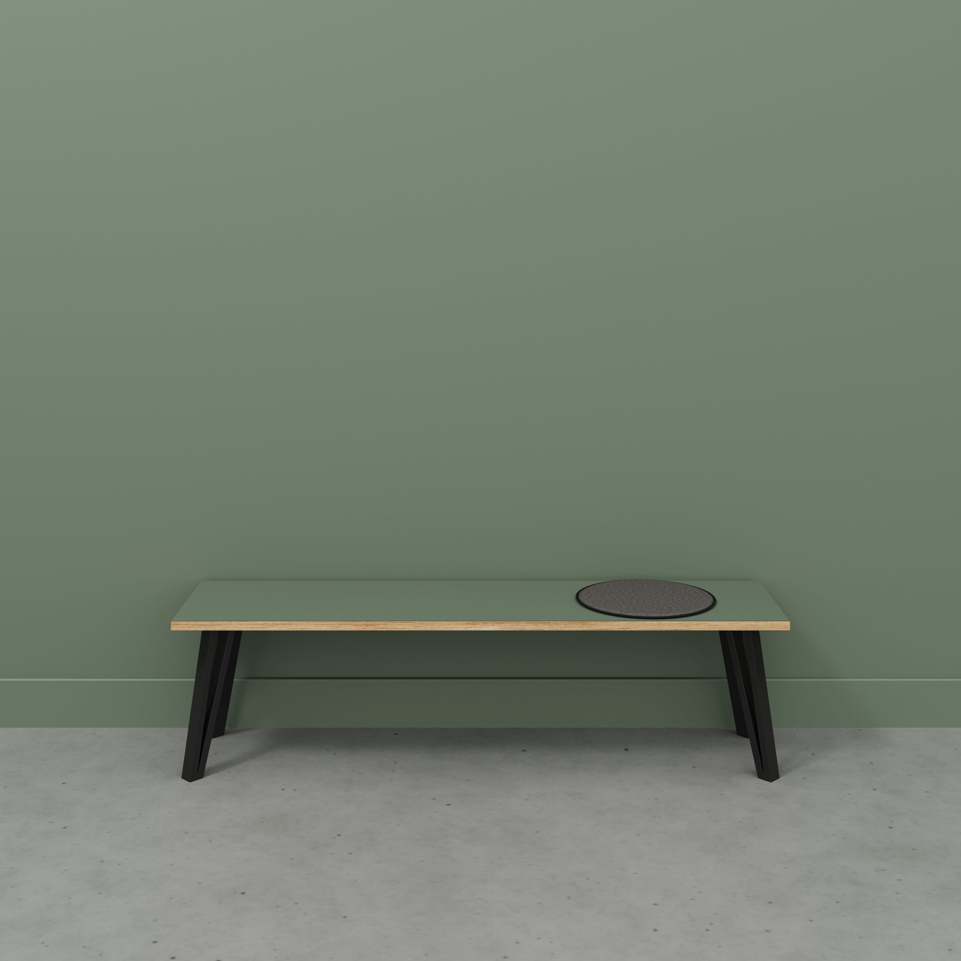 Bench Seat with Black Box Hairpin Legs - Formica Green Slate - 1600(w) x 400(d) x 450(h)