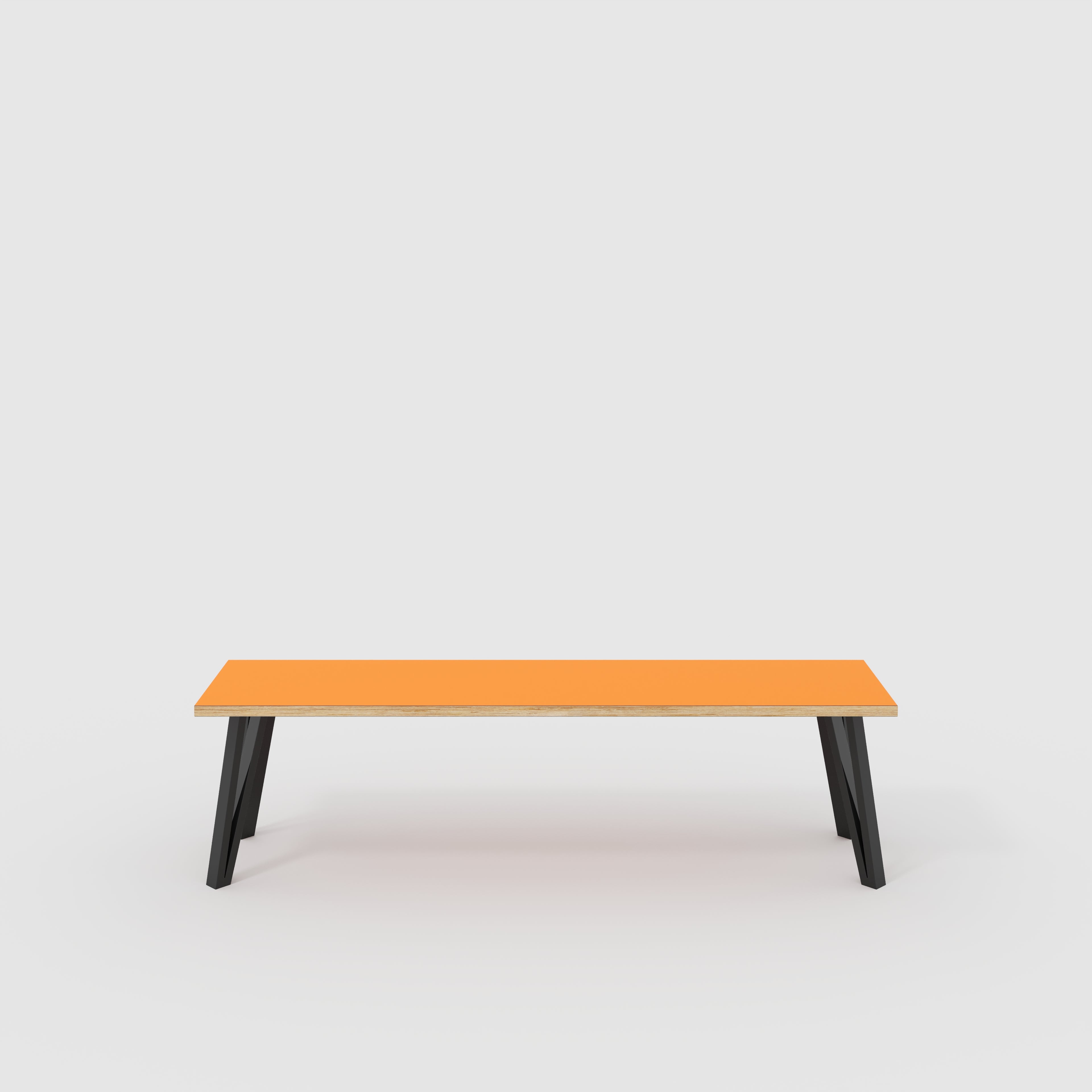 Bench Seat with Black Box Hairpin Legs - Formica Levante Orange - 1600(w) x 400(d) x 450(h)
