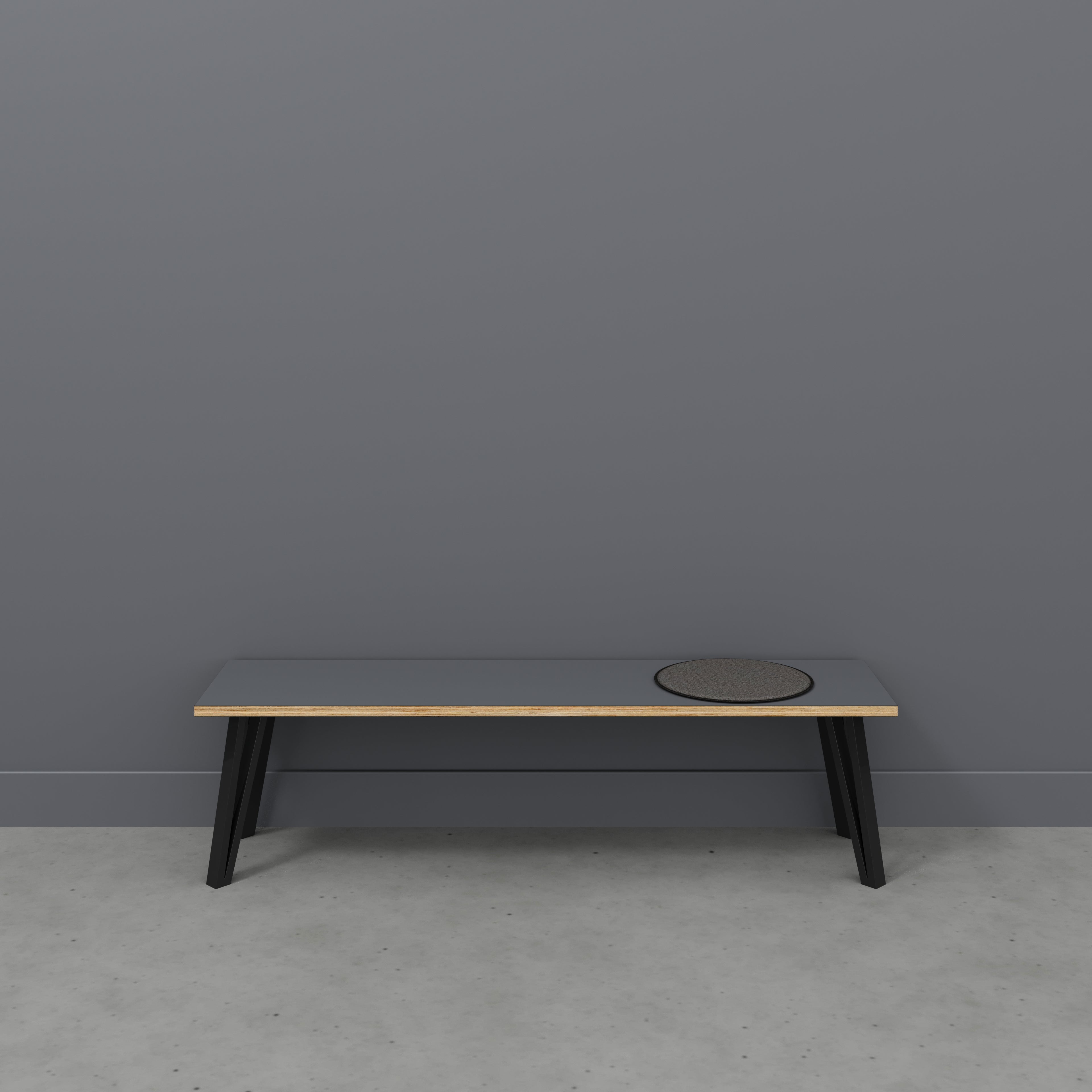 Bench Seat with Black Box Hairpin Legs - Formica Tornado Grey - 1600(w) x 400(d) x 450(h)