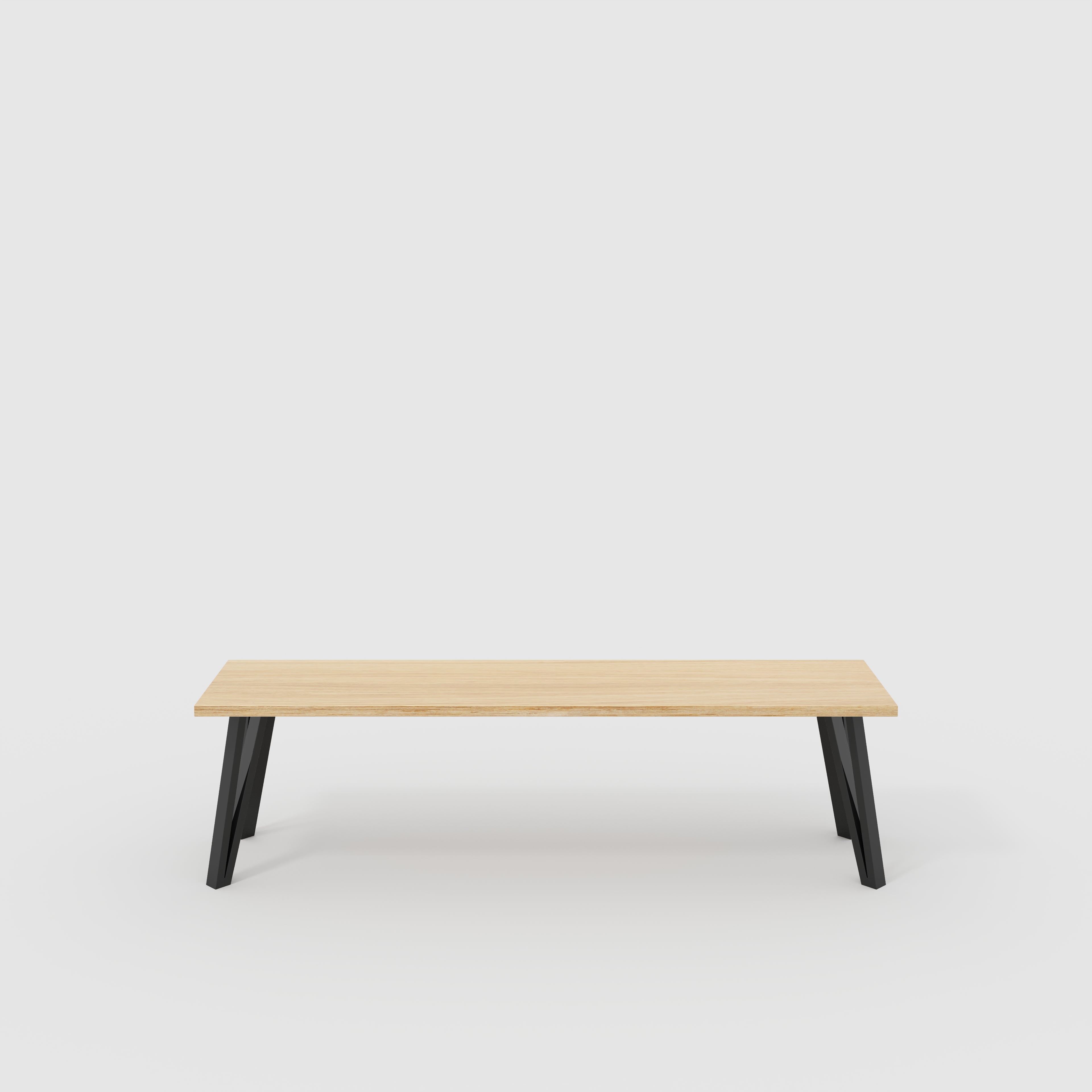 Bench Seat with Black Box Hairpin Legs - Plywood Oak - 1600(w) x 400(d) x 450(h)