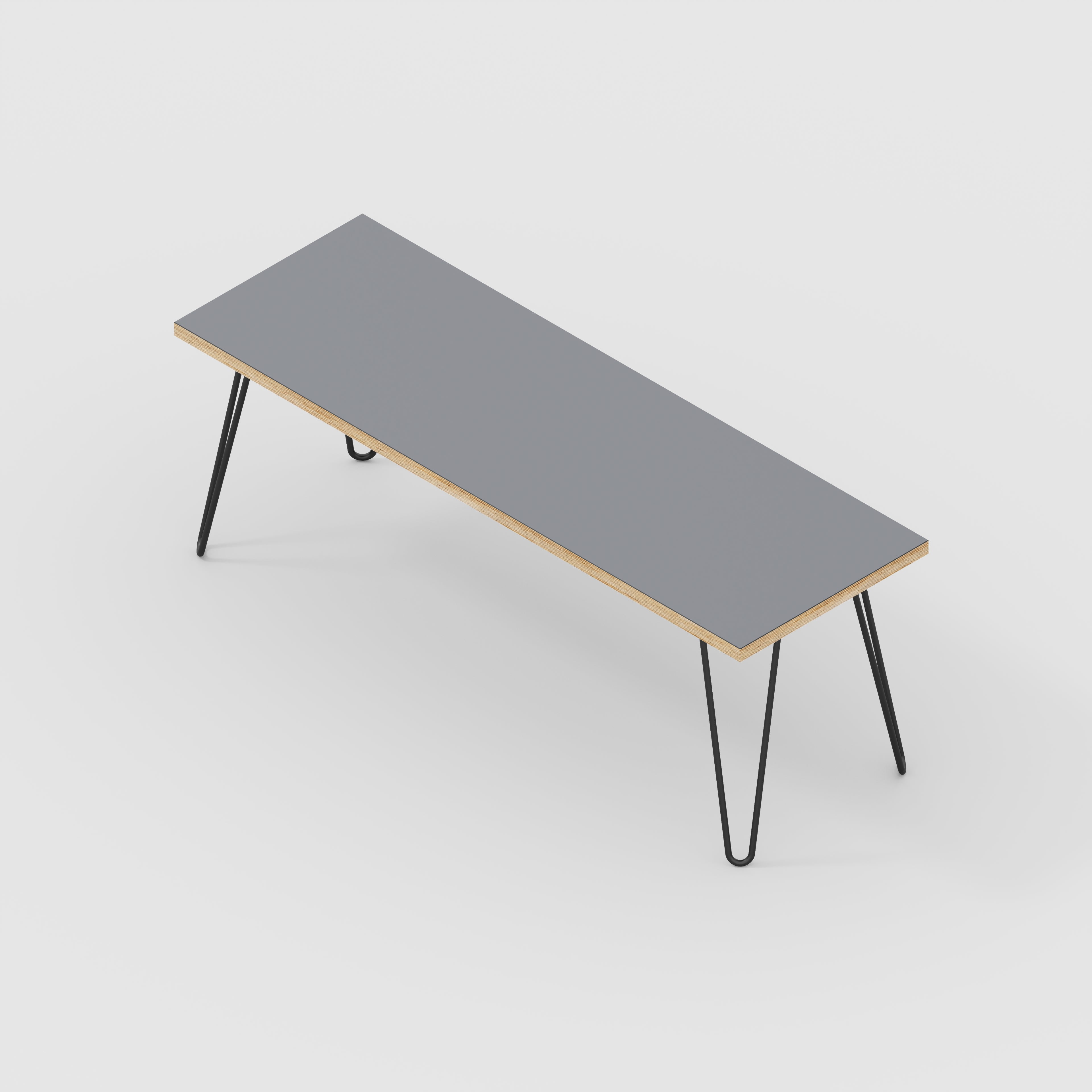 Plywood Bench Seat with Black Hairpin Legs - Formica Tornado Grey - 1200(w) x 400(d)