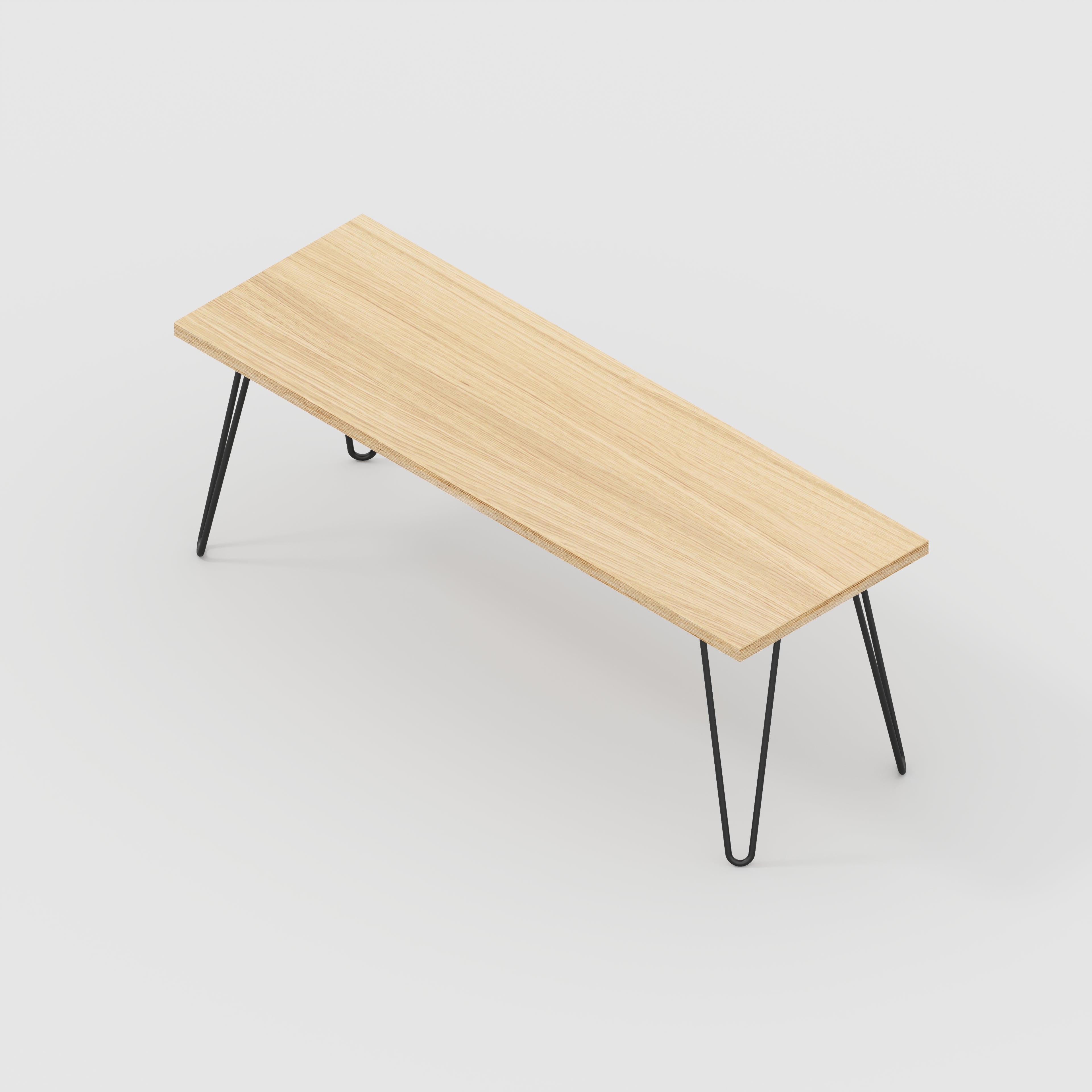 Plywood Bench Seat with Black Hairpin Legs - Plywood Oak - 1200(w) x 400(d)