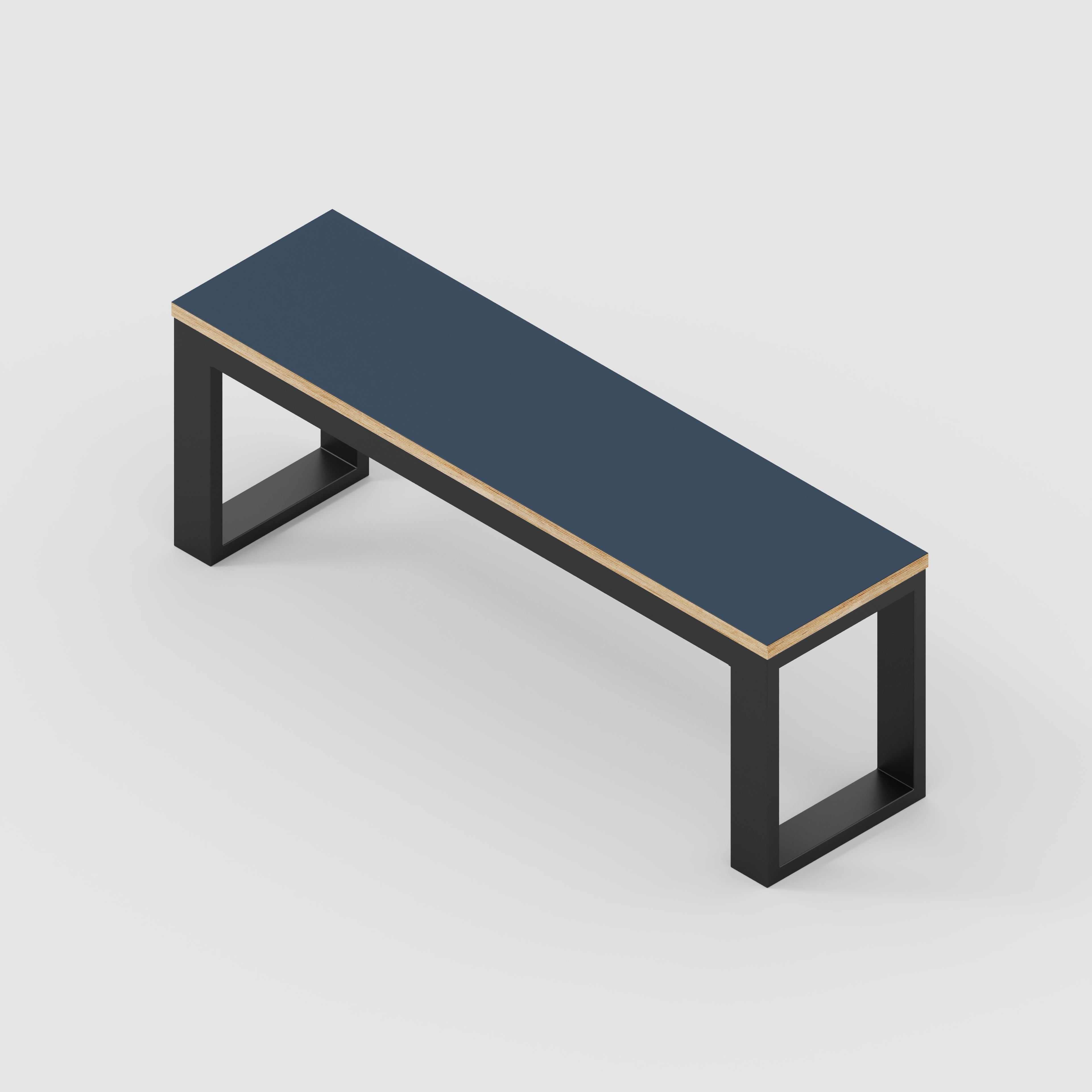 Plywood Bench Seat with Black Industrial Frame - Formica Night Sea Blue - 1200(w) x 325(d)