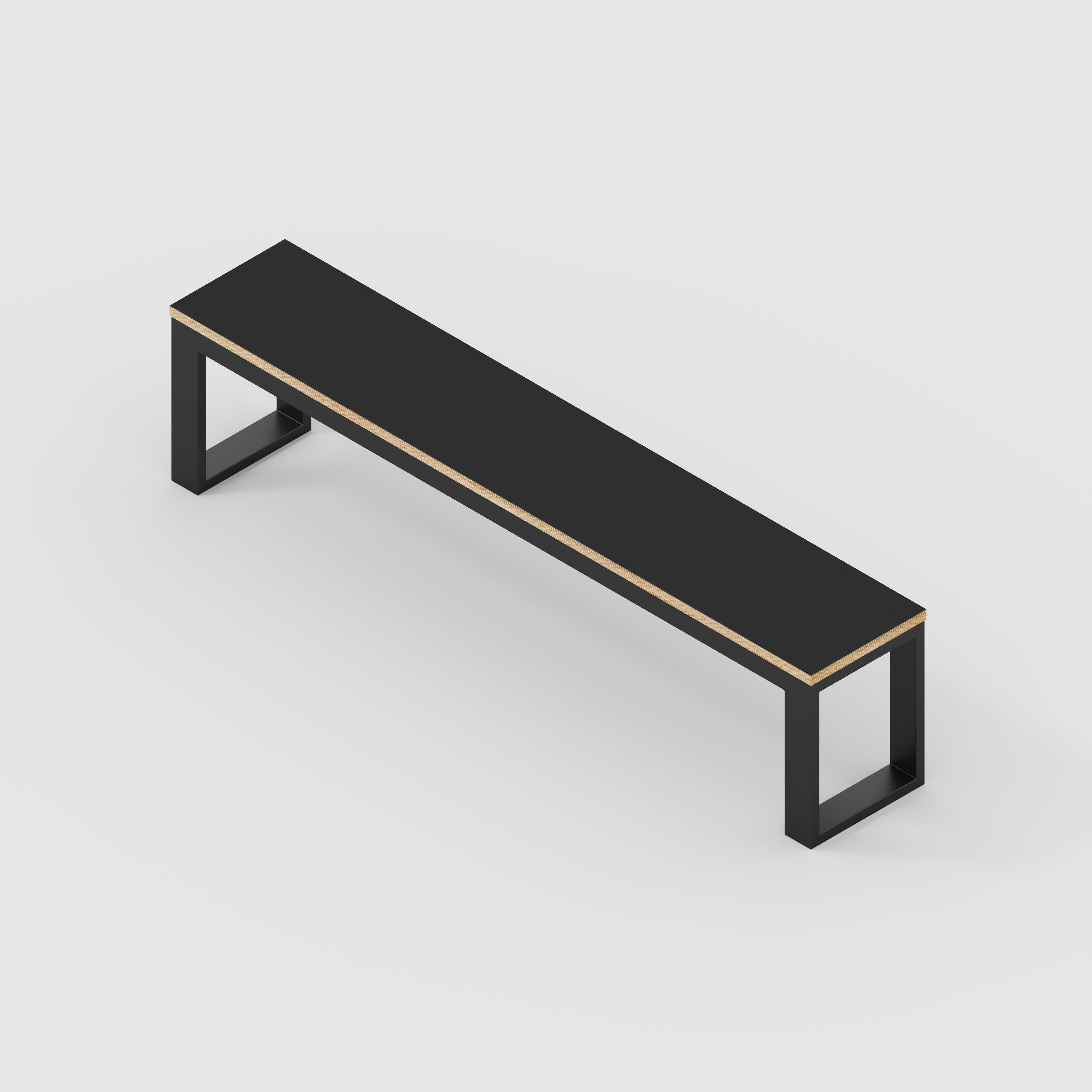 Plywood Bench Seat with Black Industrial Frame - Formica Diamond Black - 1800(w) x 325(d)