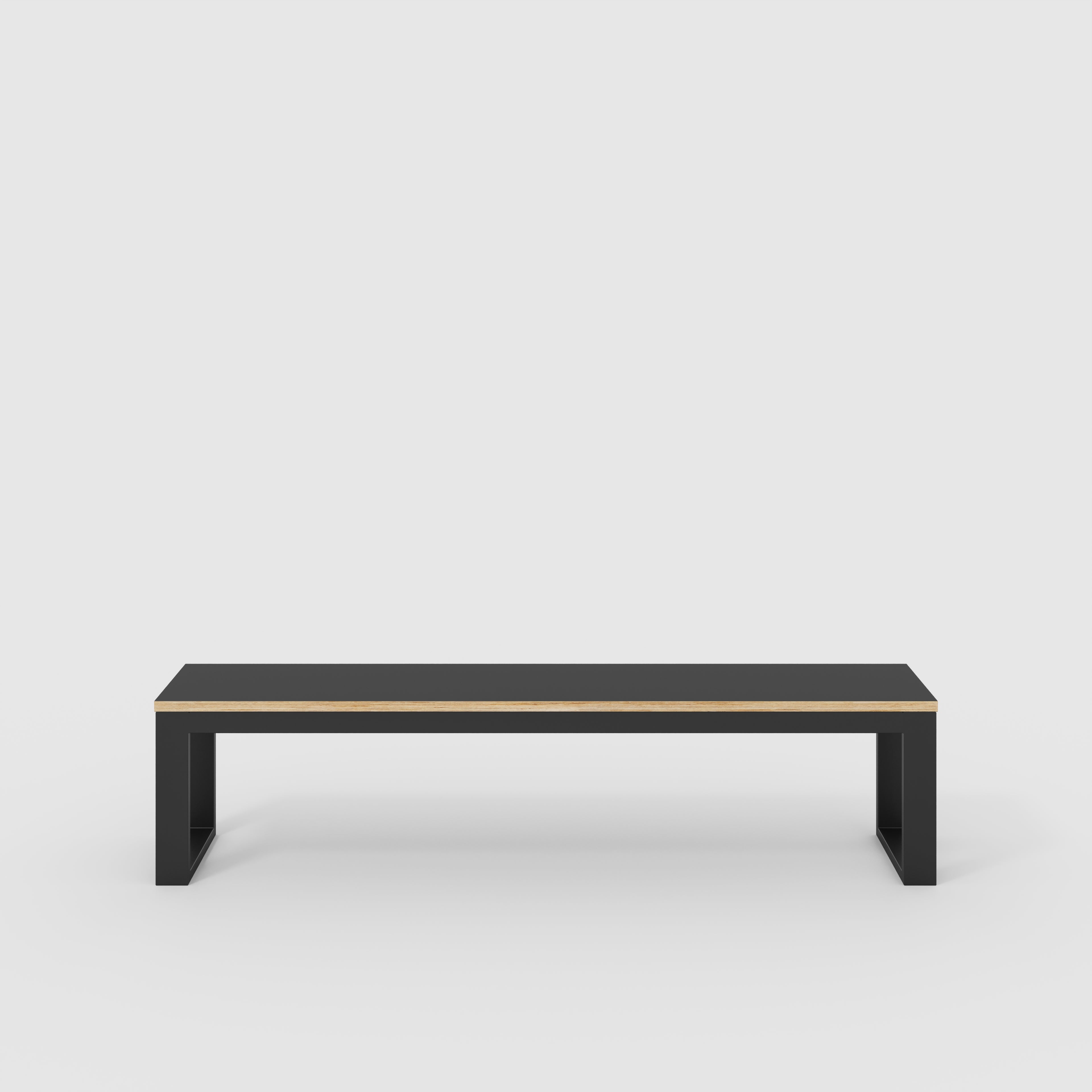 Plywood Bench Seat with Black Industrial Frame - Formica Diamond Black - 1800(w) x 325(d)