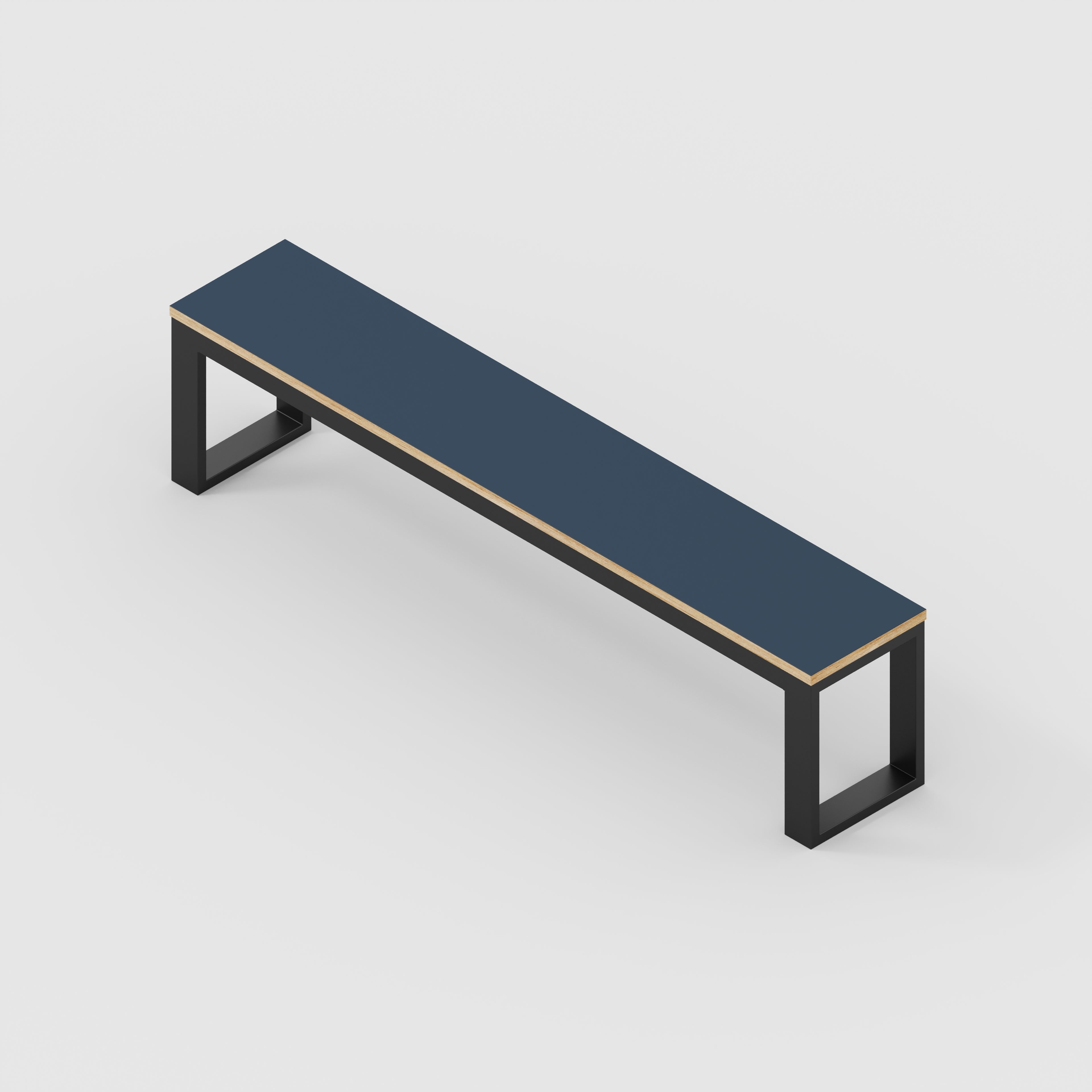 Plywood Bench Seat with Black Industrial Frame - Formica Night Sea Blue- 1800(w) x 325(d)