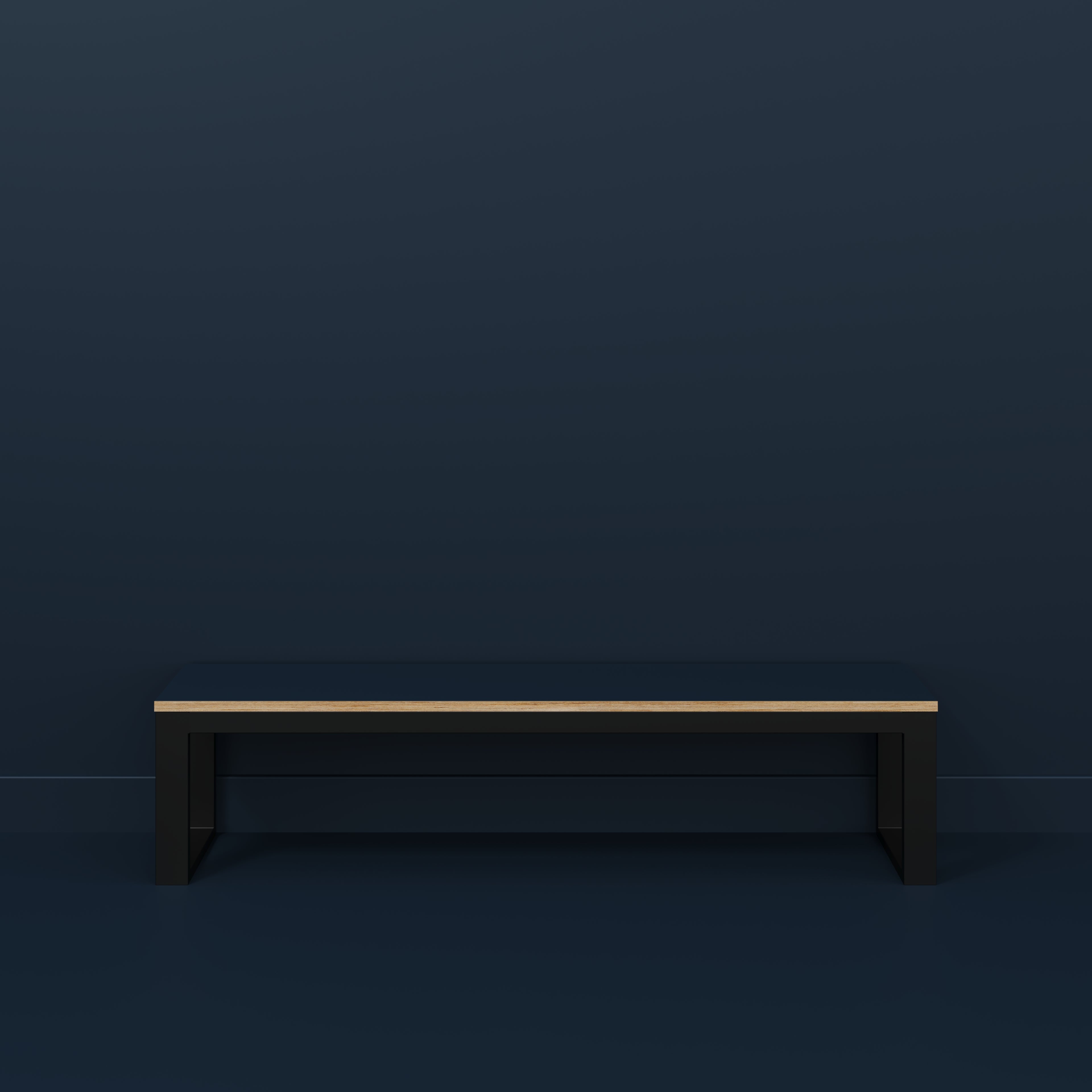 Plywood Bench Seat with Black Industrial Frame - Formica Night Sea Blue- 1800(w) x 325(d)