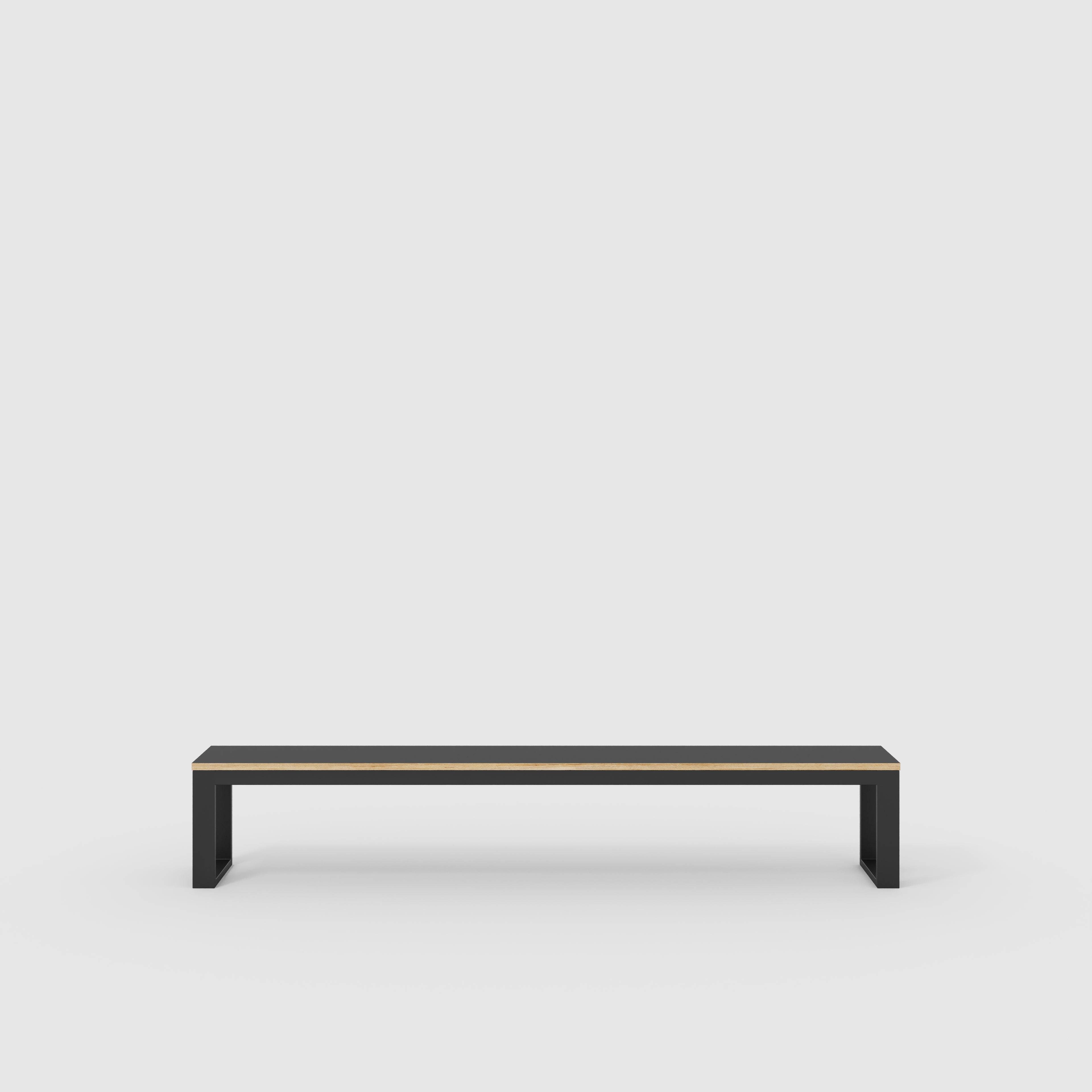 Plywood Bench Seat with Black Industrial Frame - Formica Diamond Black - 2400(w) x 325(d)