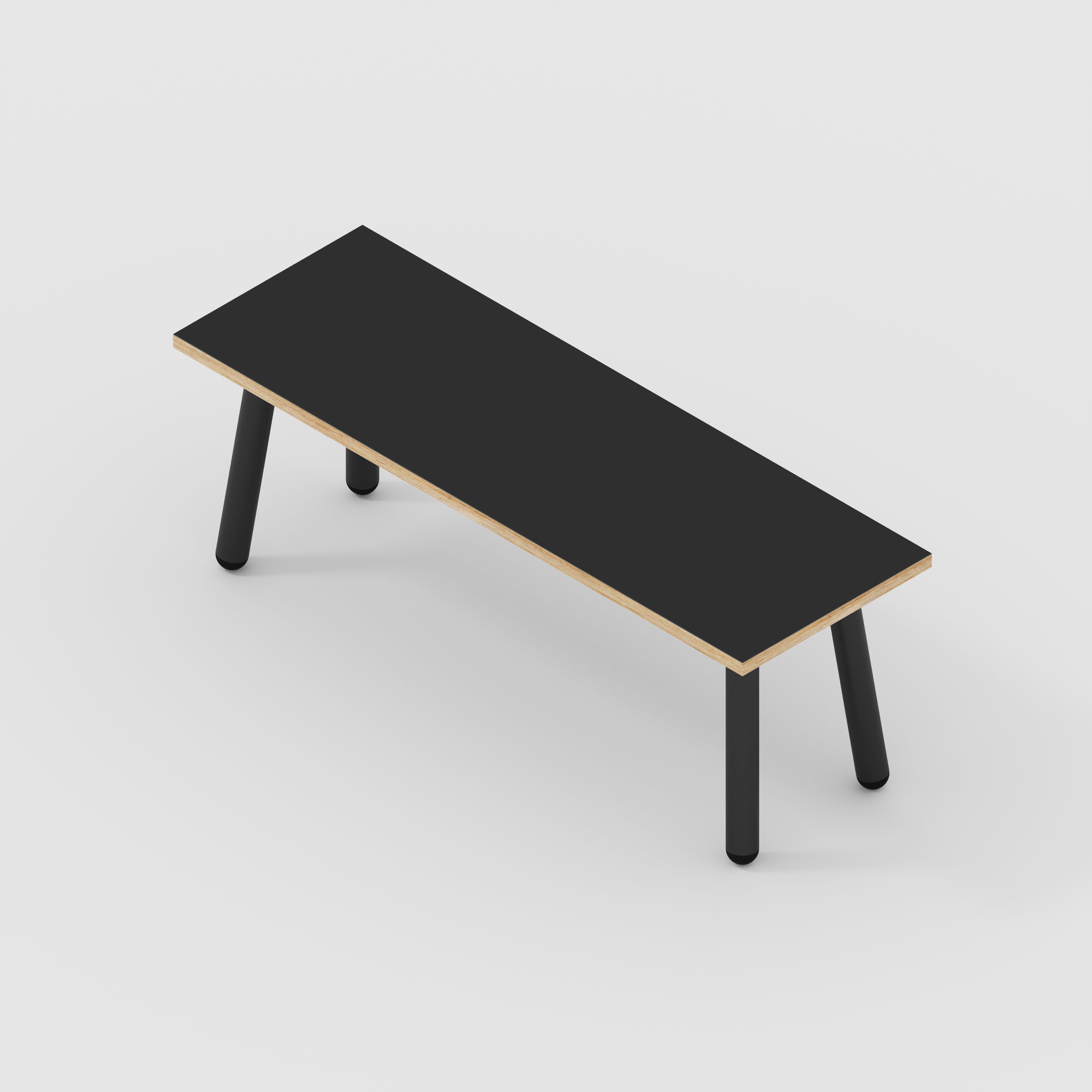 Plywood Bench Seat with Black Round Single Pin Legs - Formica Diamond Black - 1200(w) x 400(d)