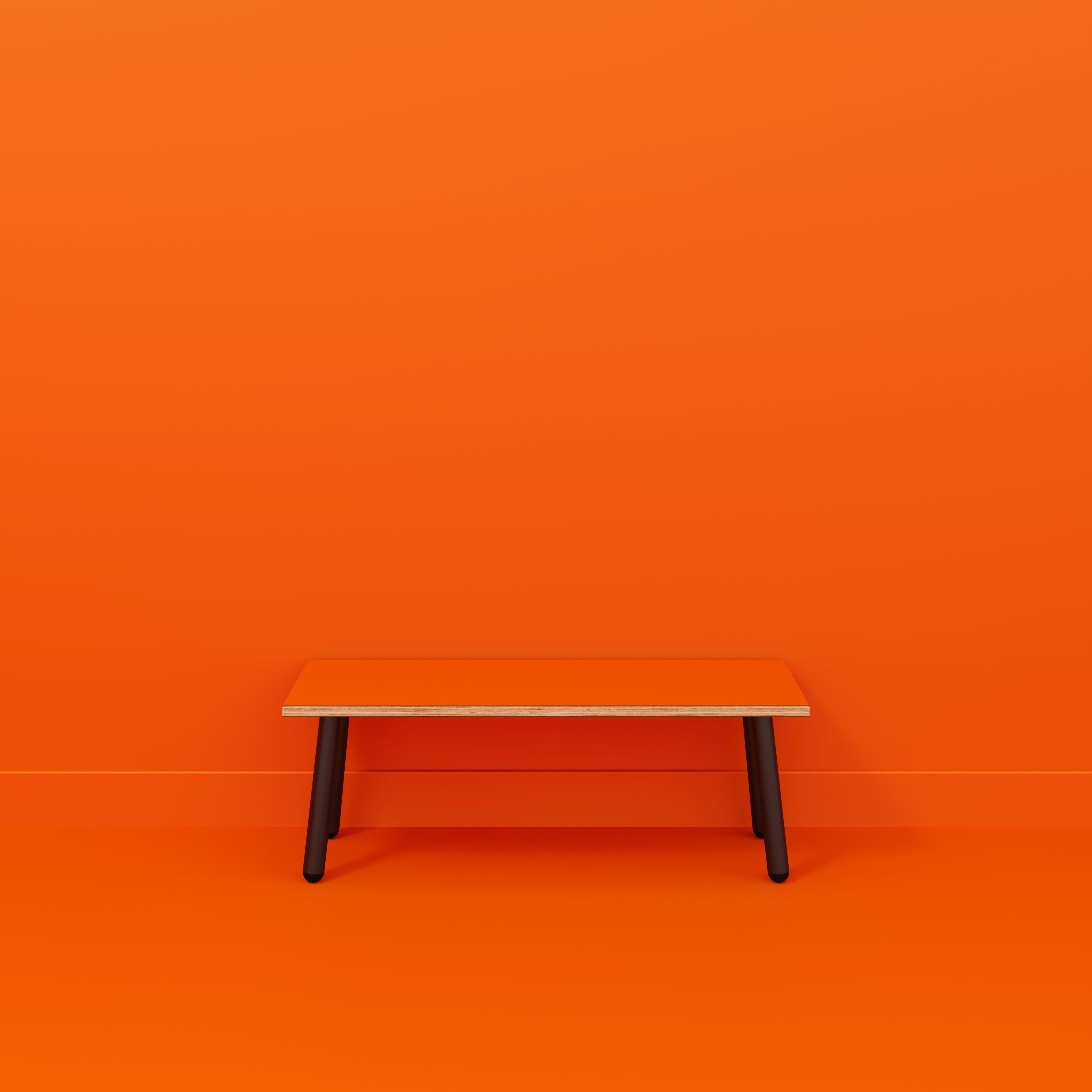 Plywood Bench Seat with Black Round Single Pin Legs - Formica Levante Orange - 1200(w) x 400(d)