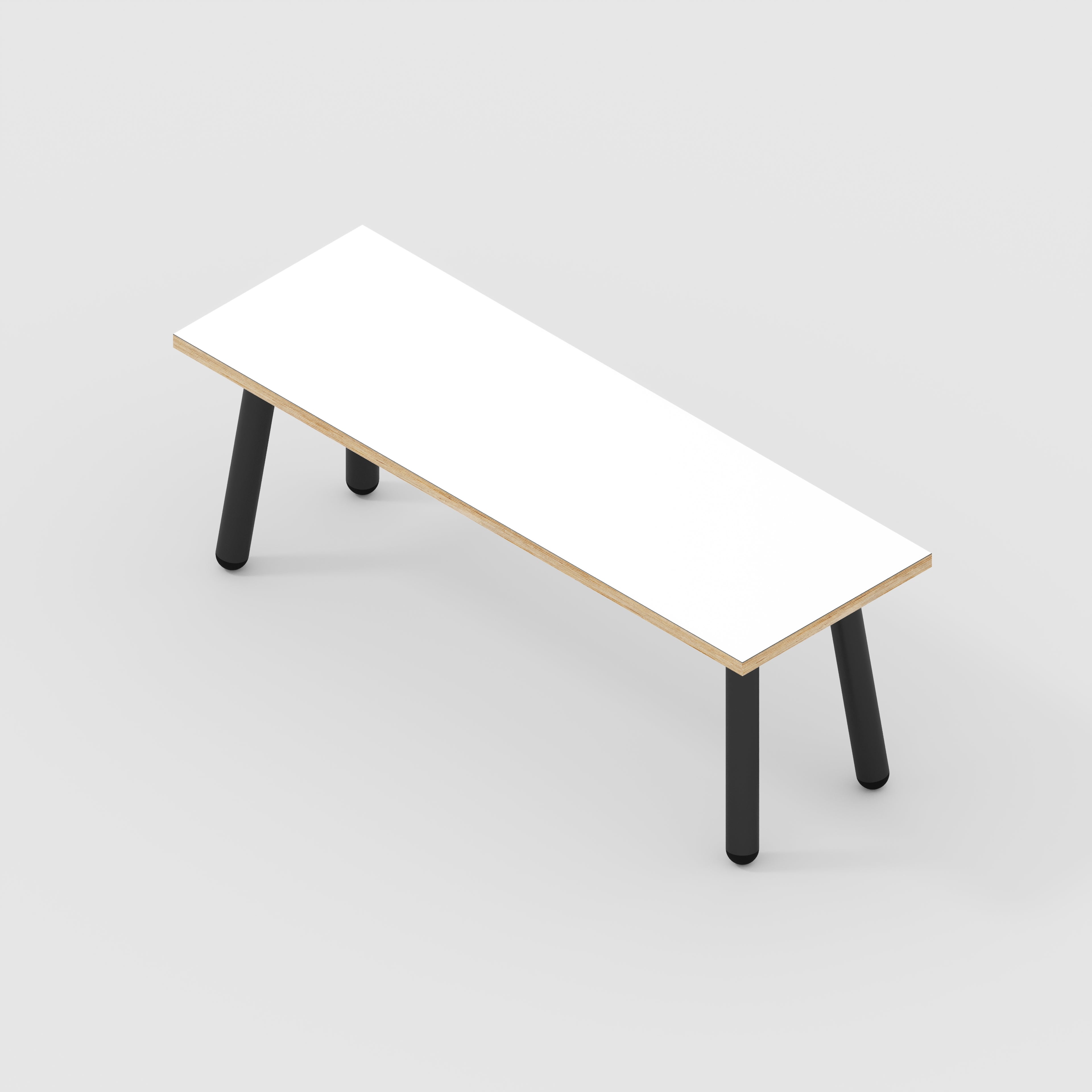 Plywood Bench Seat with Black Round Single Pin Legs - Formica White - 1200(w) x 400(d)