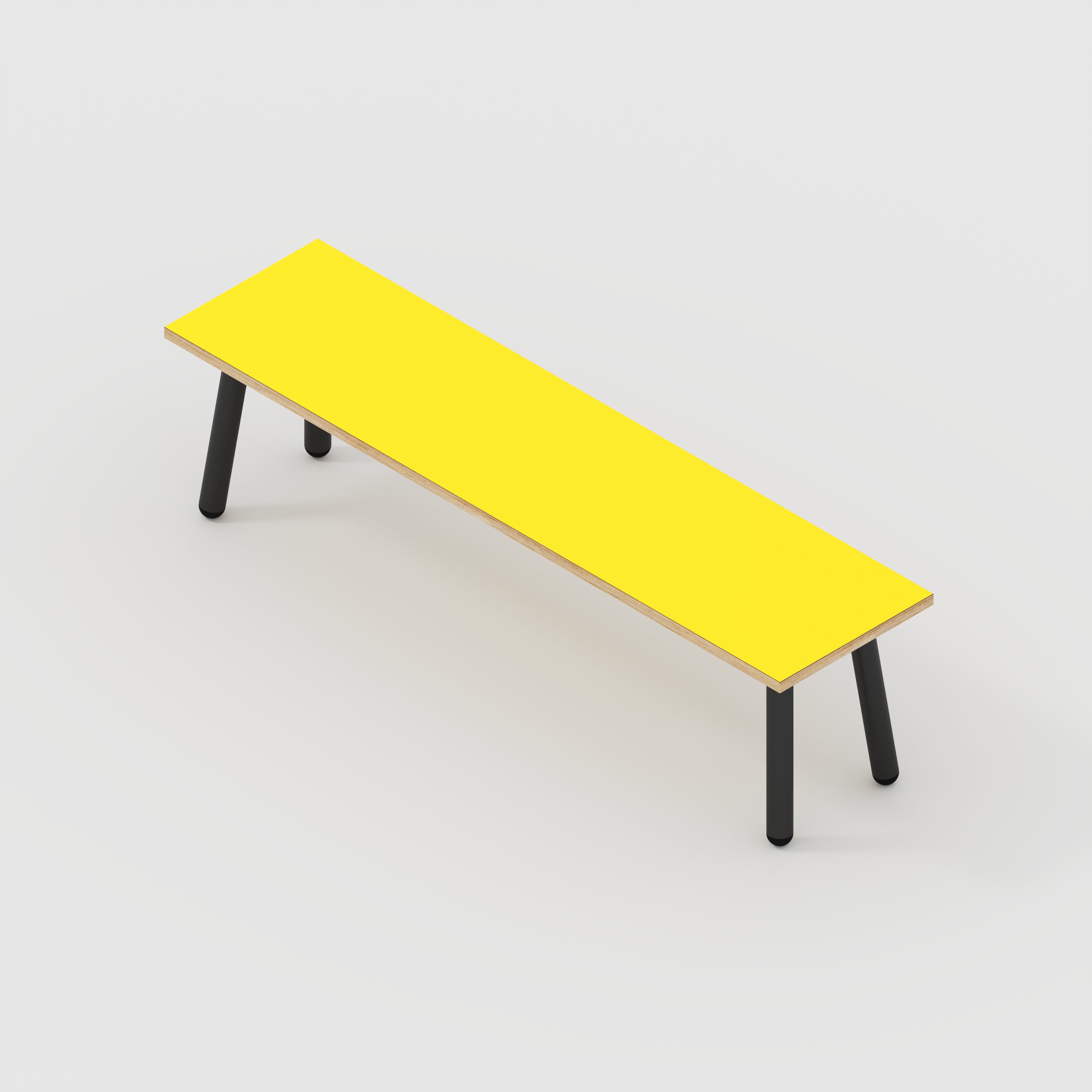 Plywood Bench Seat with Black Round Single Pin Legs - Formica Chrome Yellow - 1600(w) x 400(d)