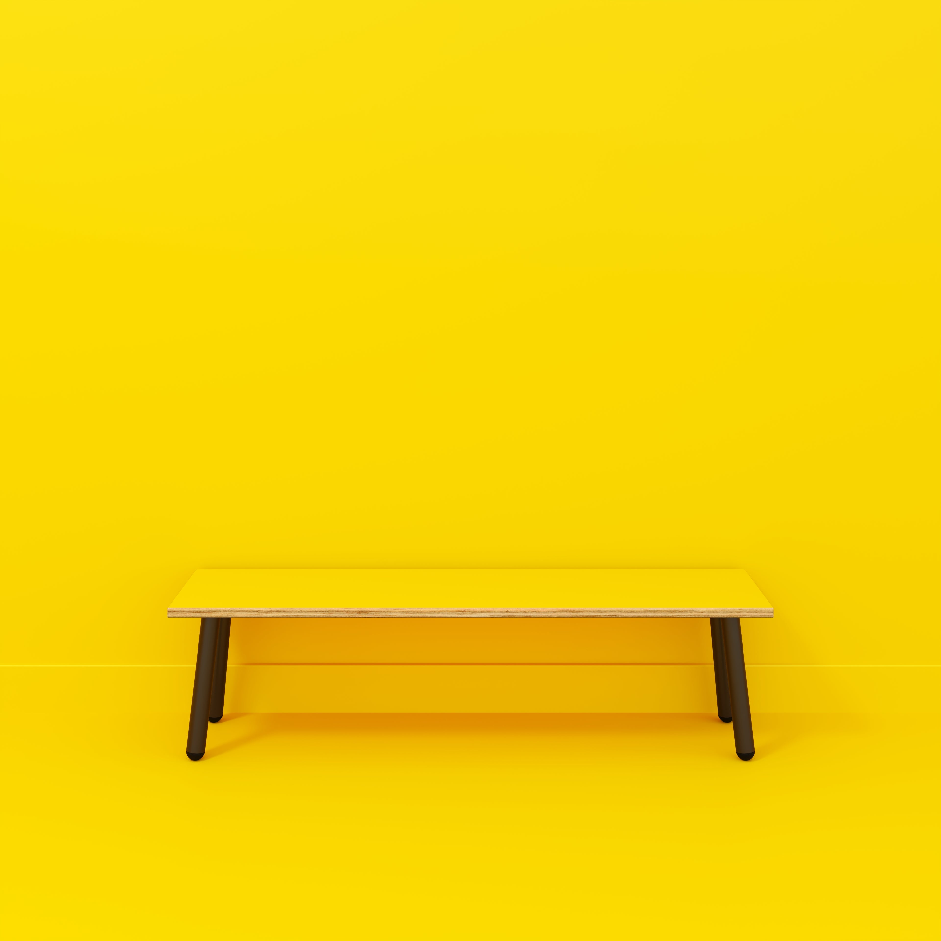 Plywood Bench Seat with Black Round Single Pin Legs - Formica Chrome Yellow - 1600(w) x 400(d)