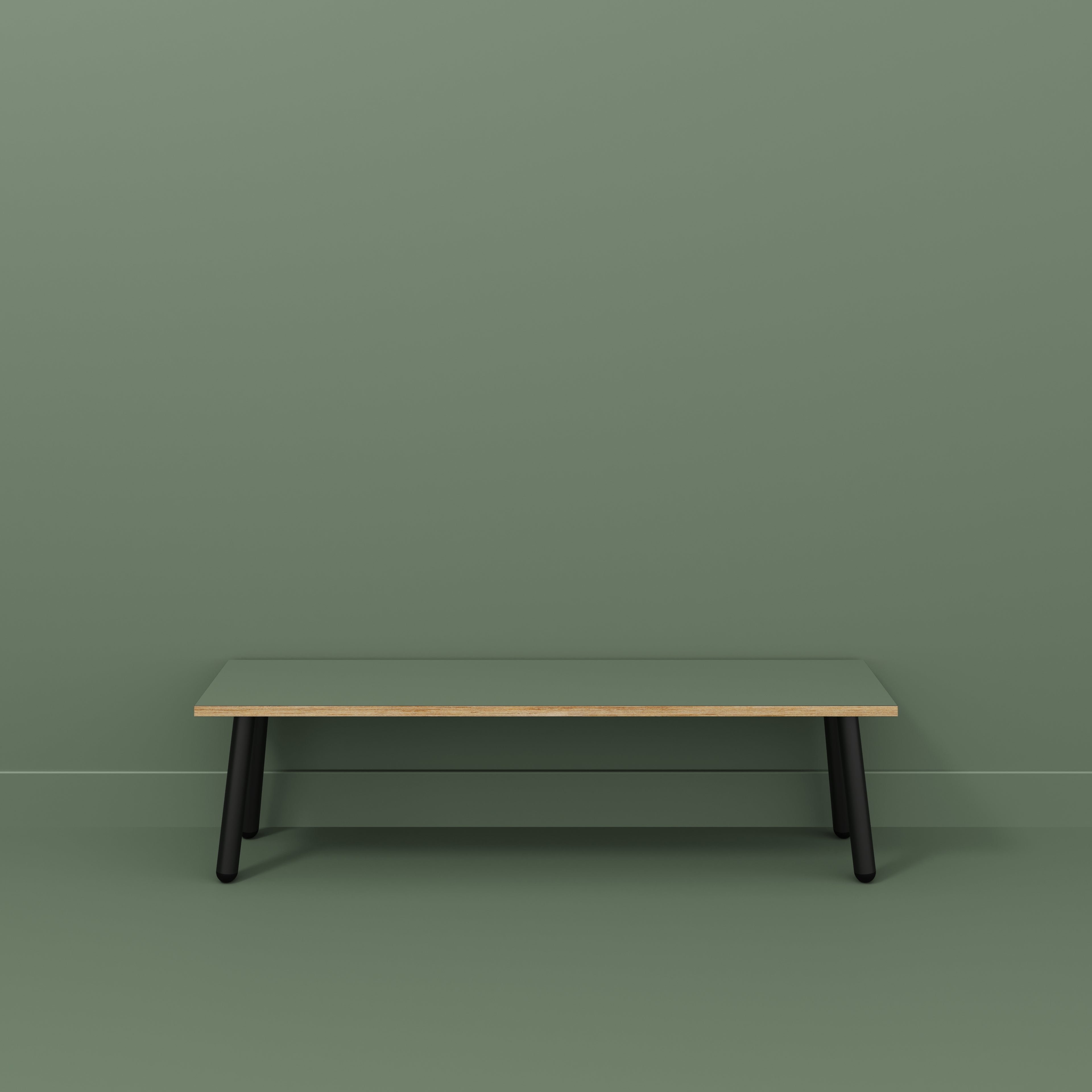 Plywood Bench Seat with Black Round Single Pin Legs - Formica Green Slate - 1600(w) x 400(d)
