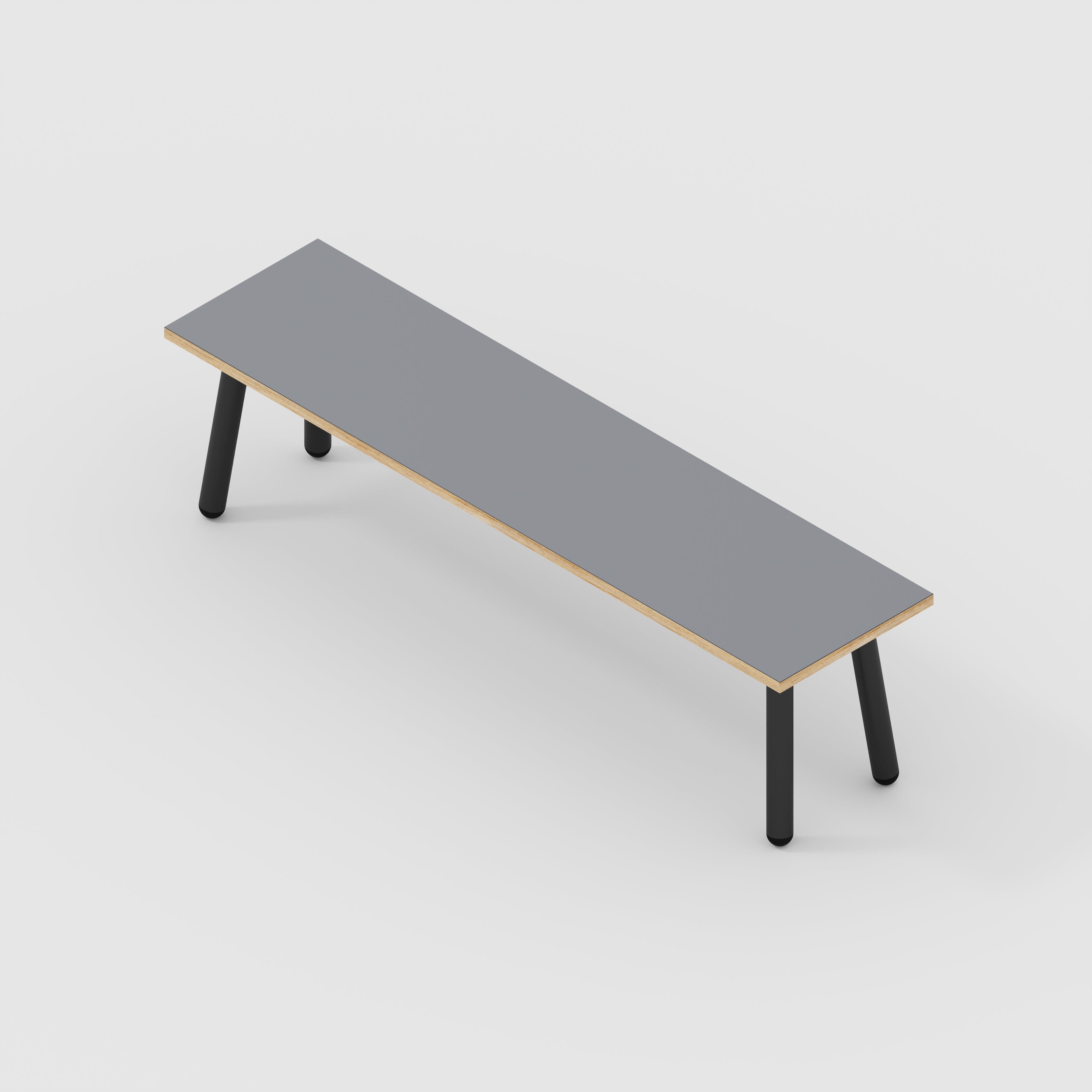 Plywood Bench Seat with Black Round Single Pin Legs - Formica Tornado Grey - 1600(w) x 400(d)