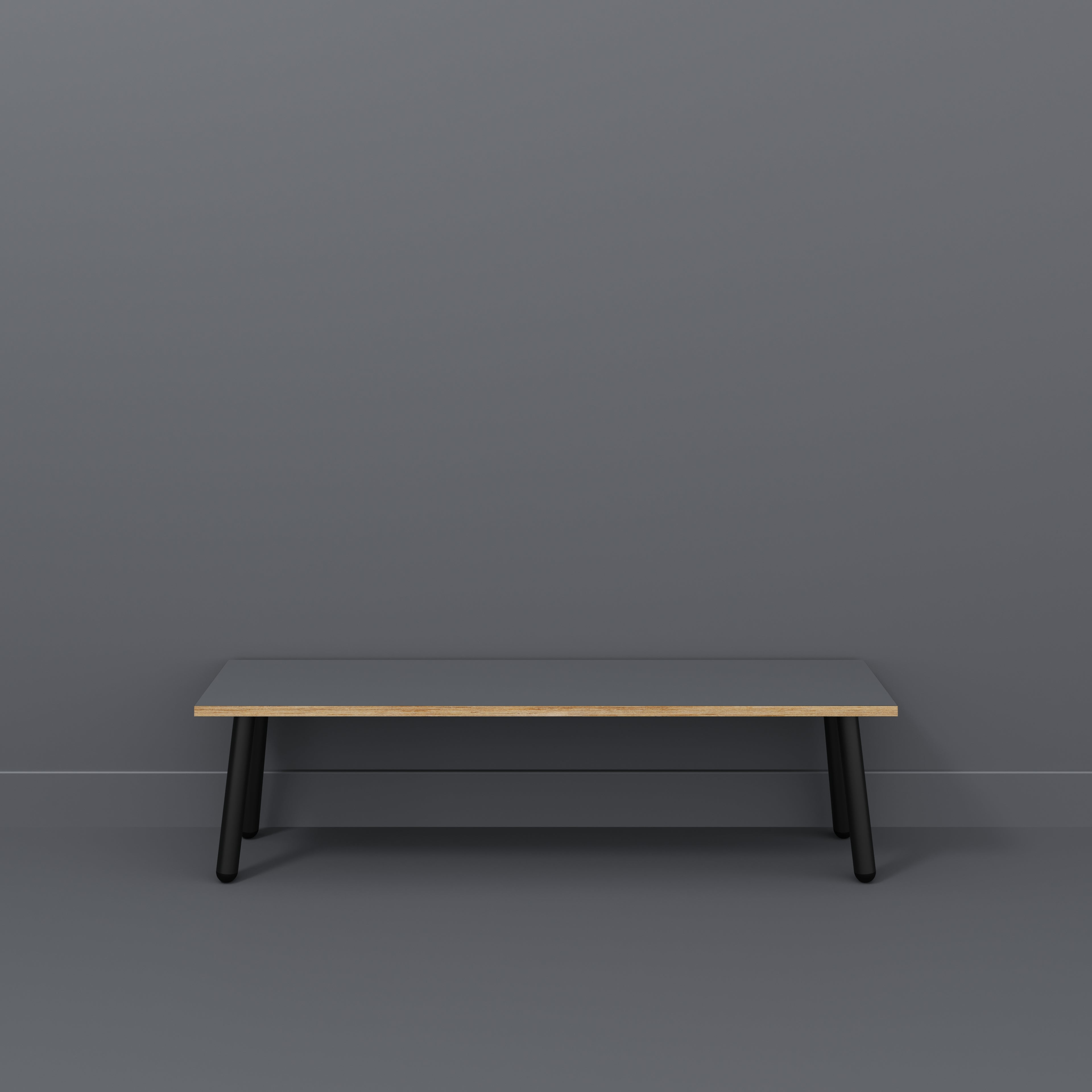 Plywood Bench Seat with Black Round Single Pin Legs - Formica Tornado Grey - 1600(w) x 400(d)