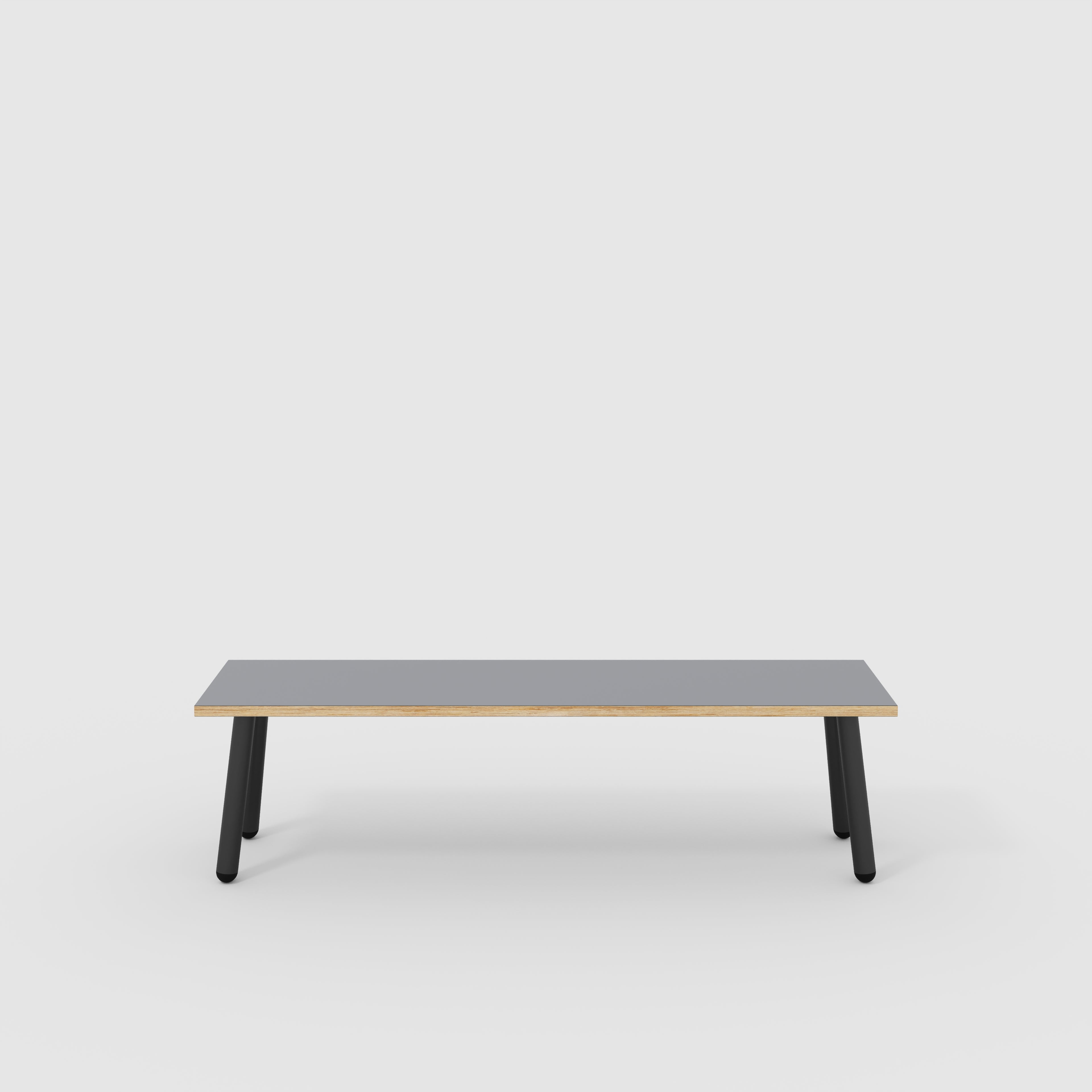Plywood Bench Seat with Black Round Single Pin Legs - Formica Tornado Grey - 1600(w) x 400(d)