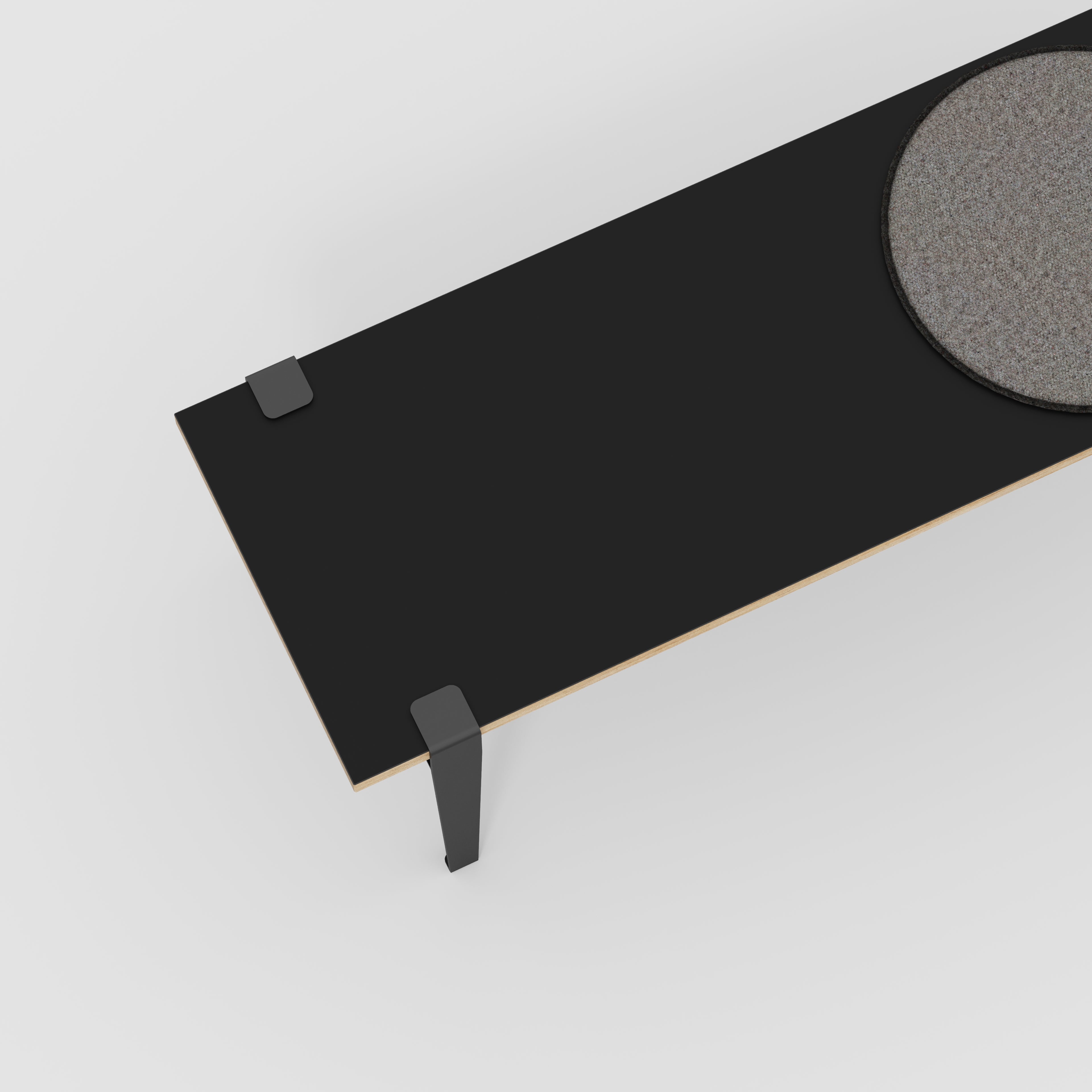 Plywood Bench Seat with Black Tiptoe Legs - Formica Diamond Black - 1200(w) x 400(d) x 450(h)