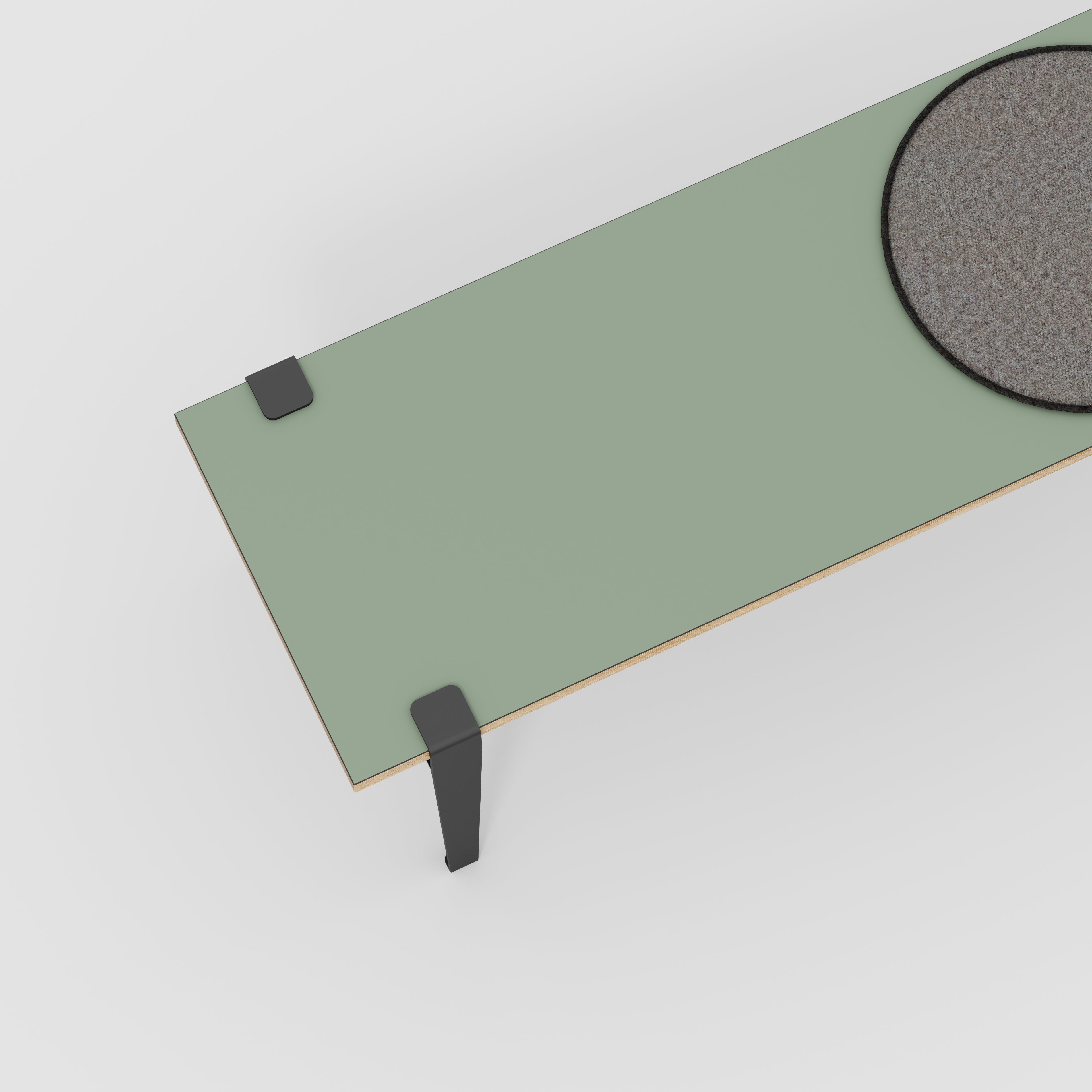Plywood Bench Seat with Black Tiptoe Legs - Formica Green Slate - 1200(w) x 400(d) x 450(h)