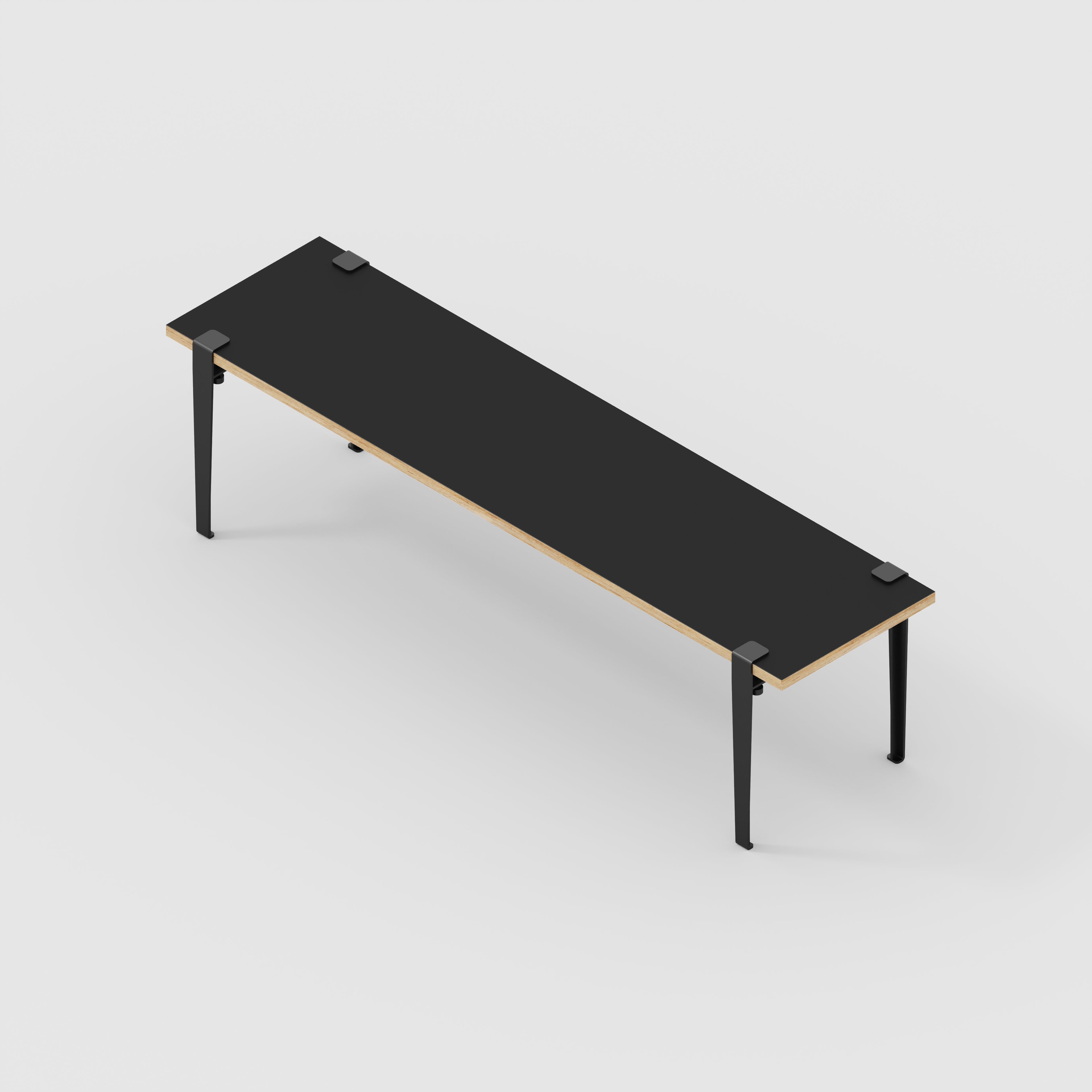 Plywood Bench Seat with Black Tiptoe Legs - Formica Diamond Black - 1600(w) x 400(d) x 450(h)