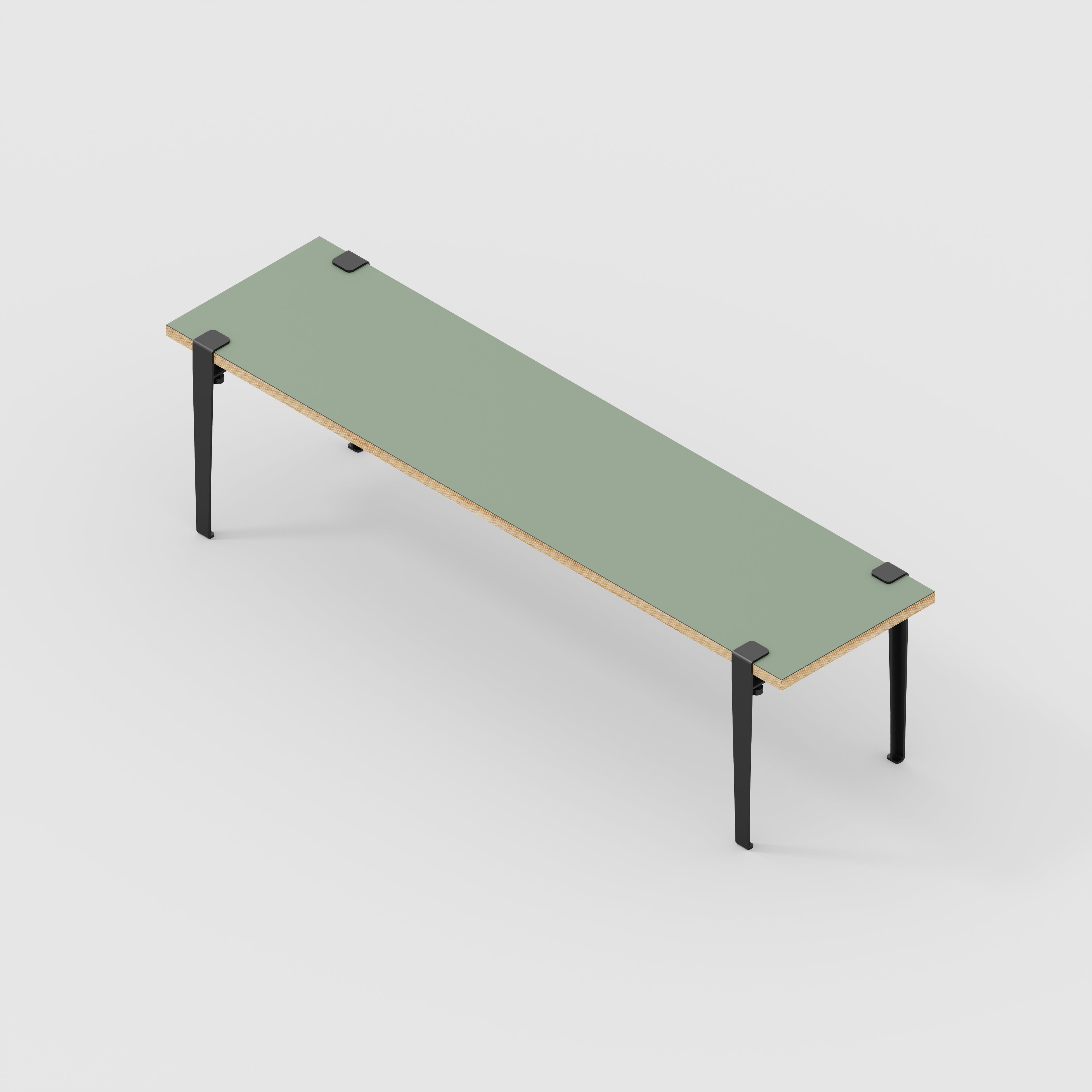 Plywood Bench Seat with Black Tiptoe Legs - Formica Green Slate - 1600(w) x 400(d) x 450(h)