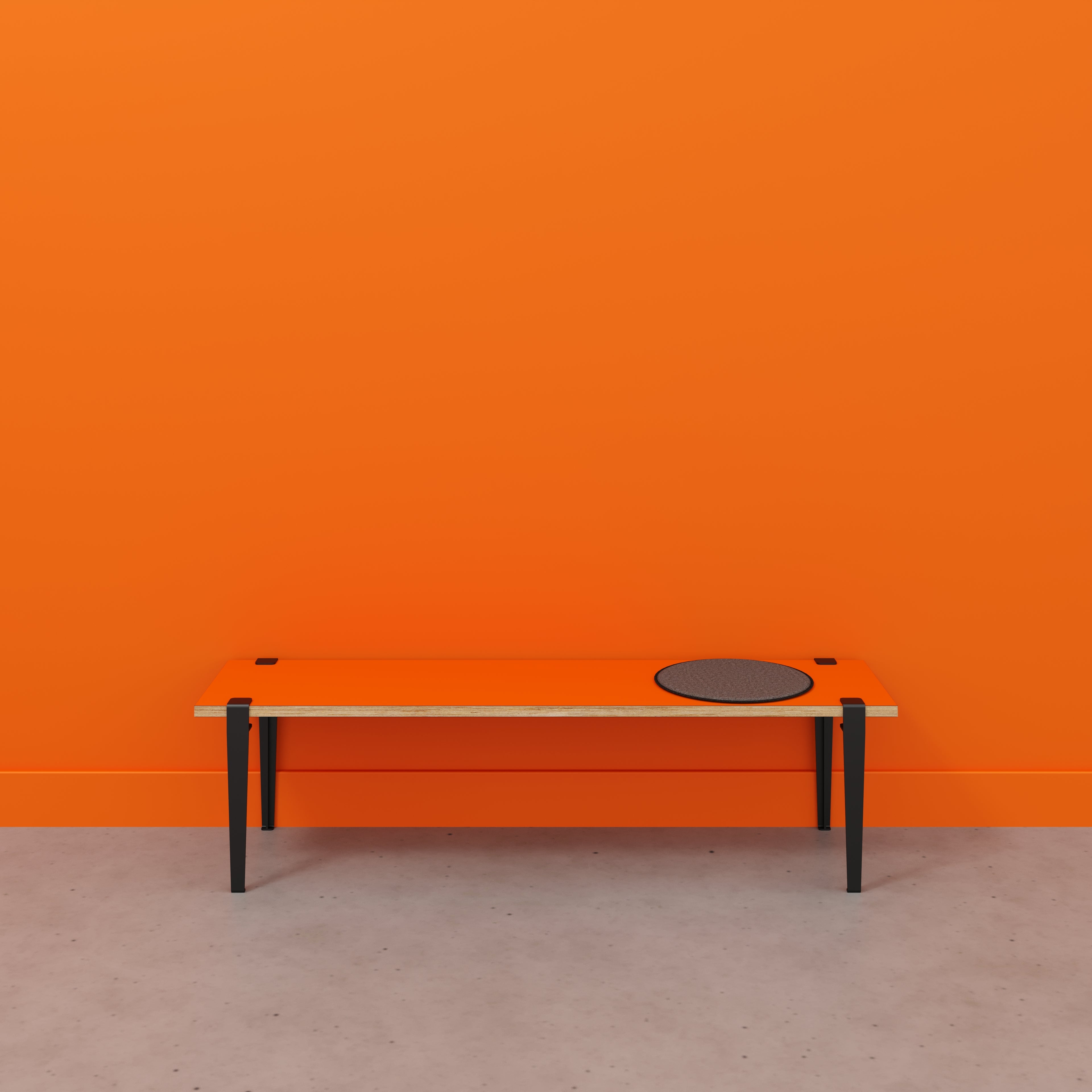 Plywood Bench Seat with Black Tiptoe Legs - Formica Levante Orange - 1600(w) x 400(d) x 450(h)