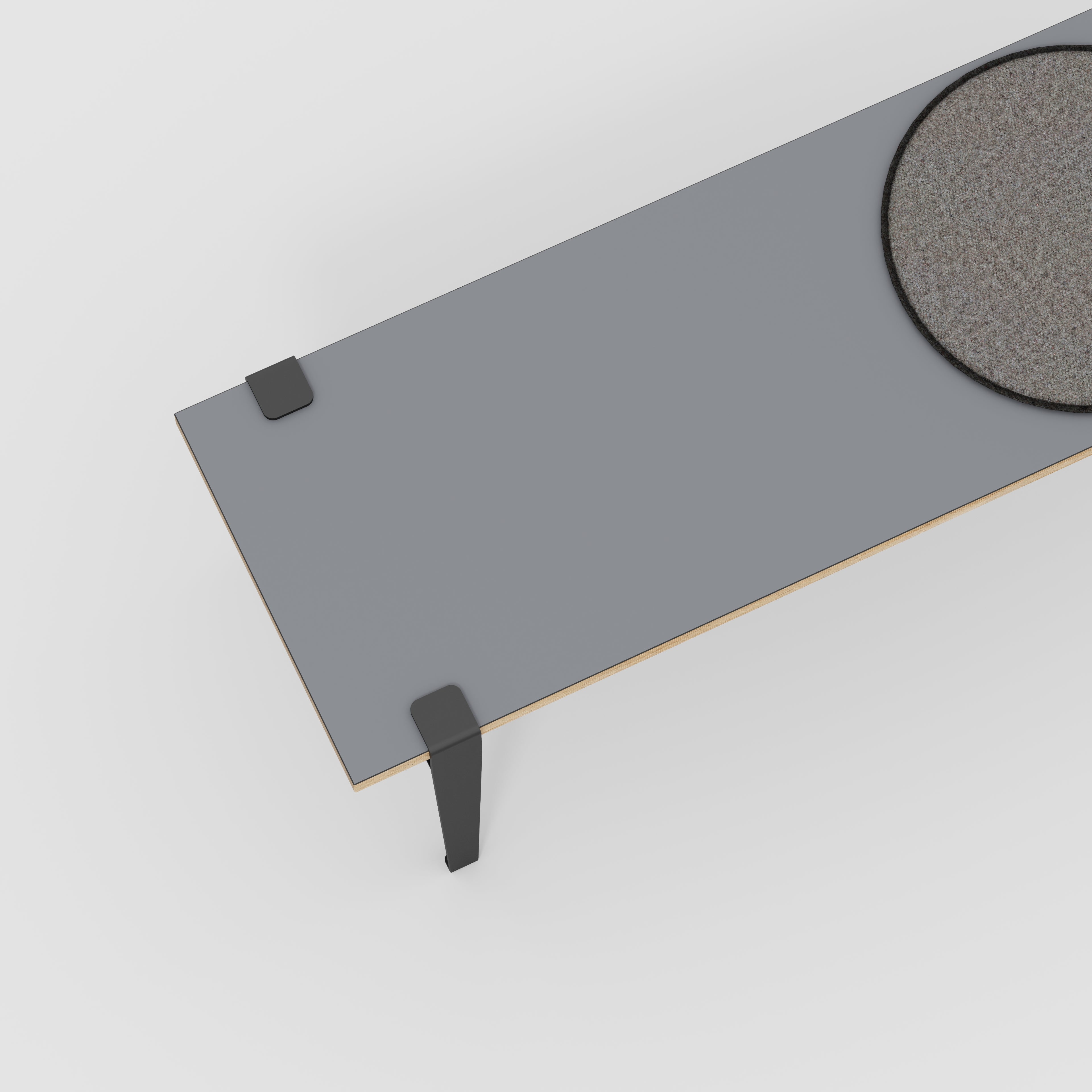 Plywood Bench Seat with Black Tiptoe Legs - Formica Tornado Grey - 1600(w) x 400(d) x 450(h)