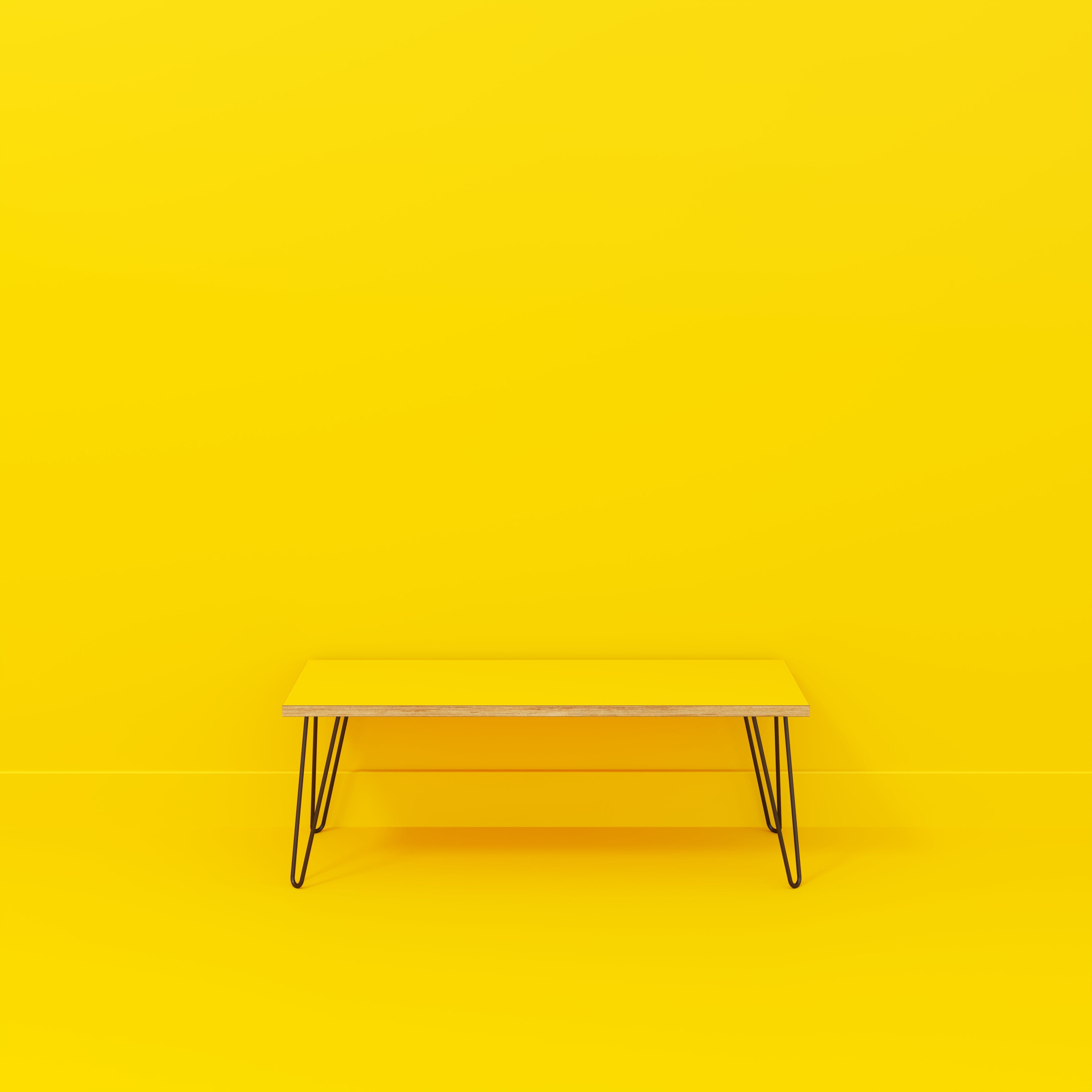 Bench Seat with Black Hairpin Legs - Formica Chrome Yellow - 1200(w) x 400(d)
